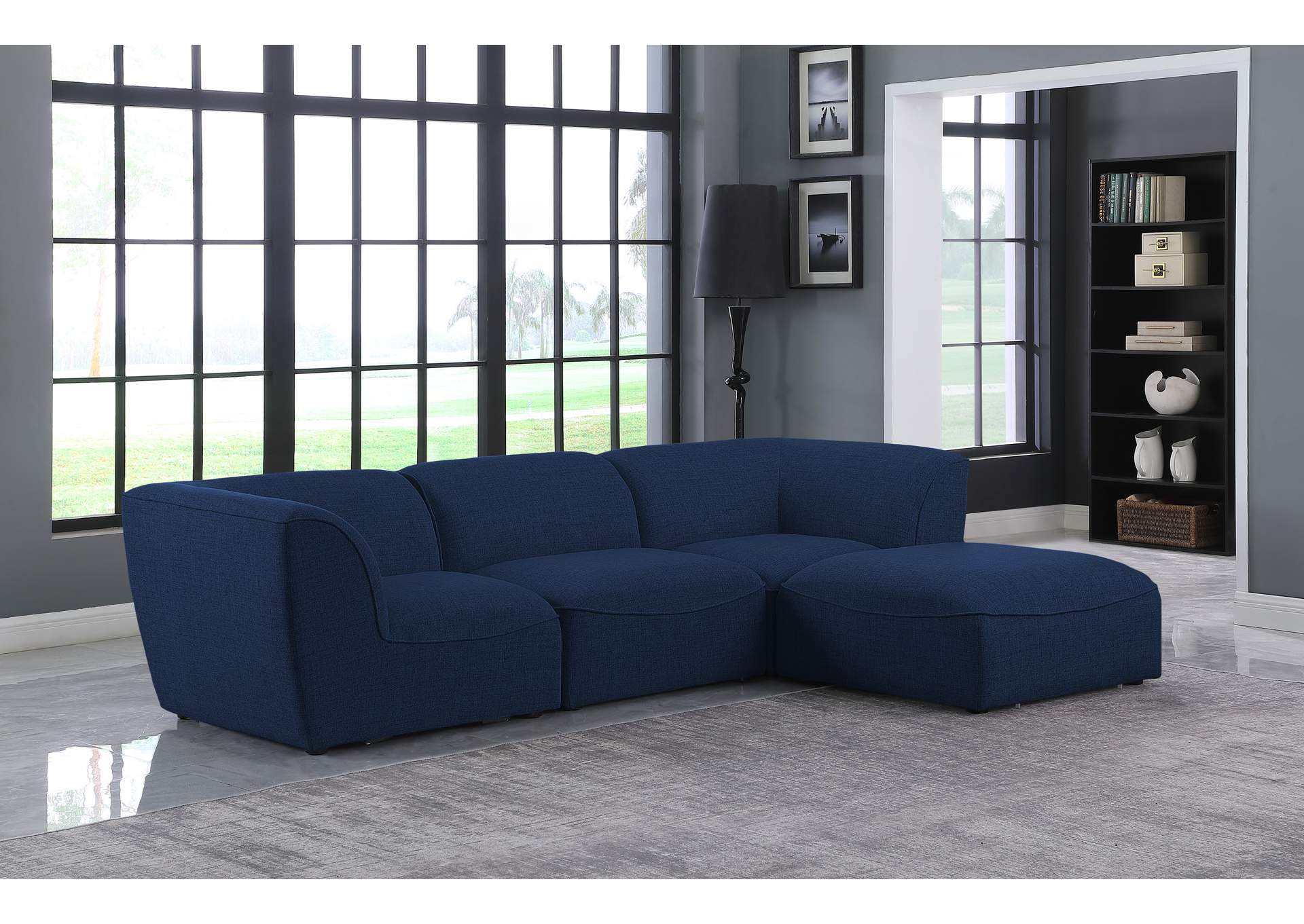 Miramar Navy Durable Linen Textured Modular Sectional,Meridian Furniture