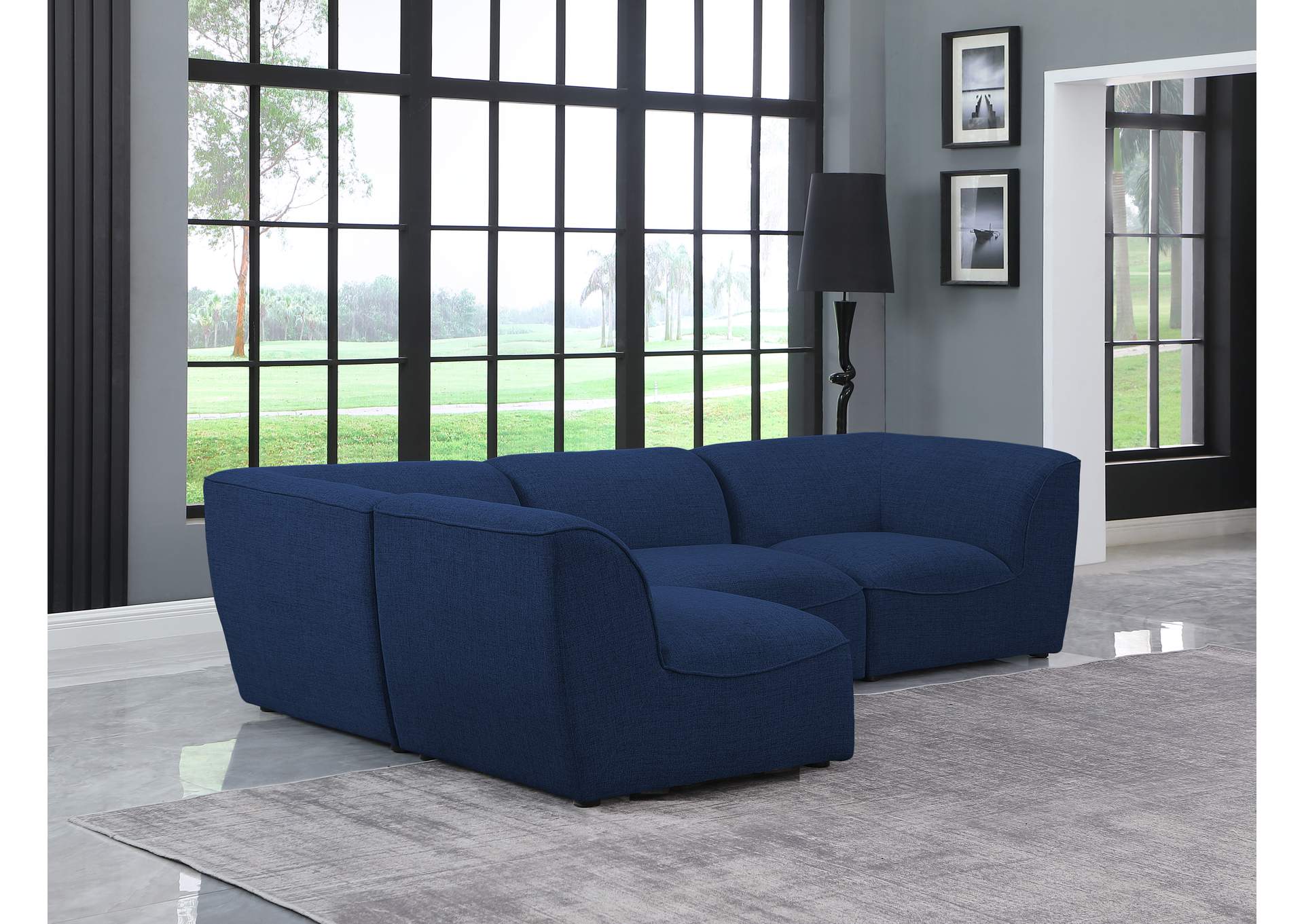 Miramar Navy Durable Linen Textured Modular Sectional,Meridian Furniture