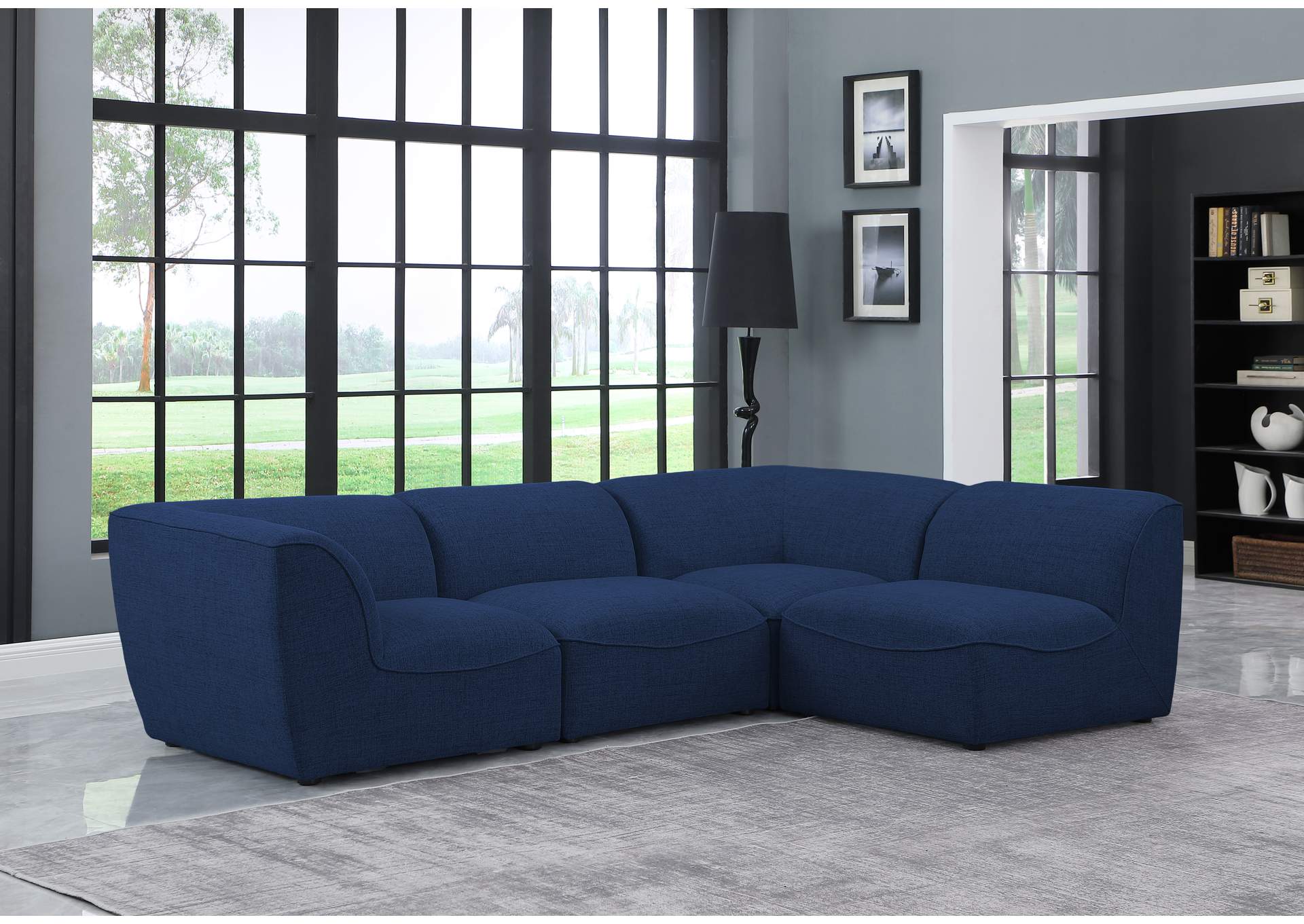 Miramar Navy Durable Linen Textured Modular Sectional,Meridian Furniture