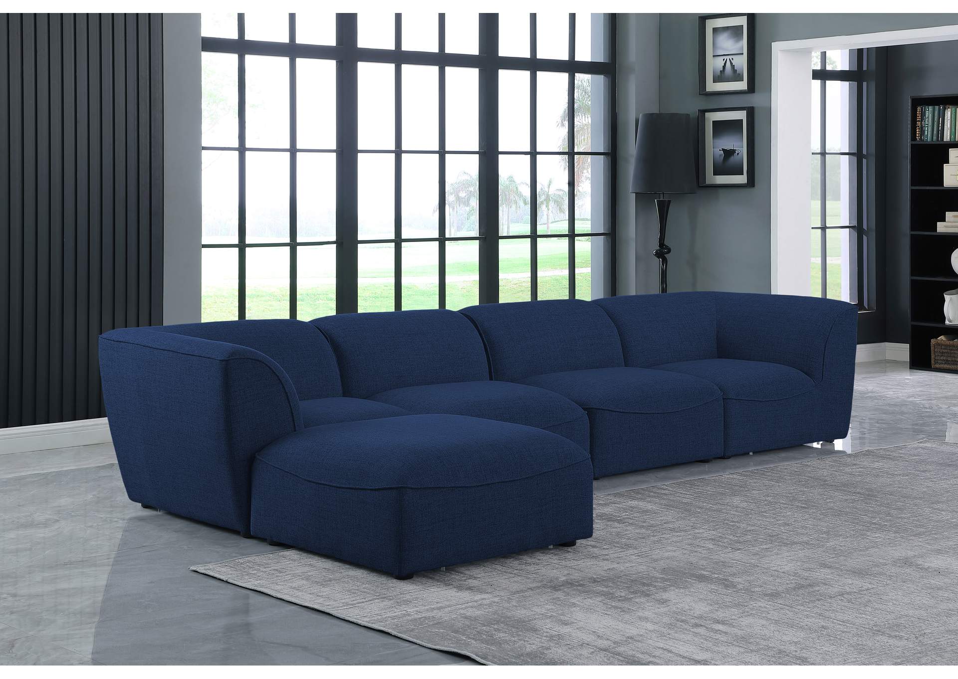 Miramar Navy Durable Linen Textured Modular Sectional,Meridian Furniture