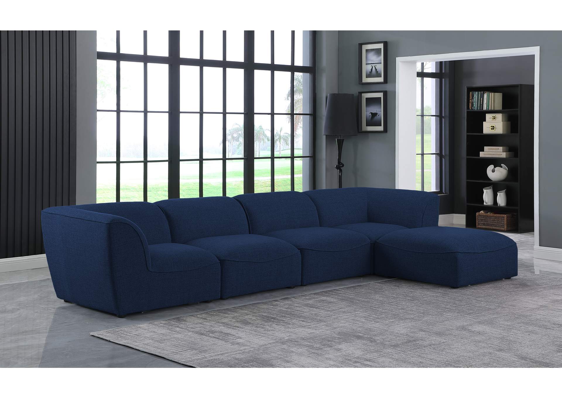 Miramar Navy Durable Linen Textured Modular Sectional,Meridian Furniture