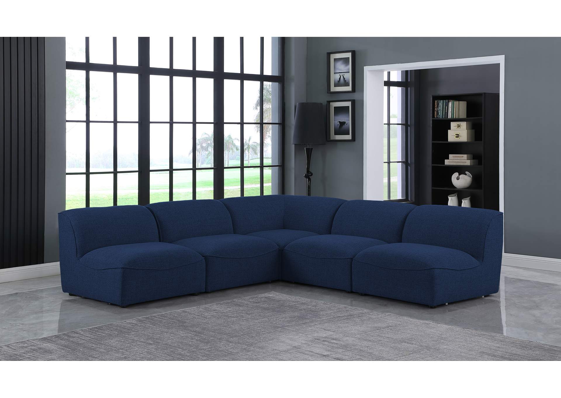 Miramar Navy Durable Linen Textured Modular Sectional,Meridian Furniture