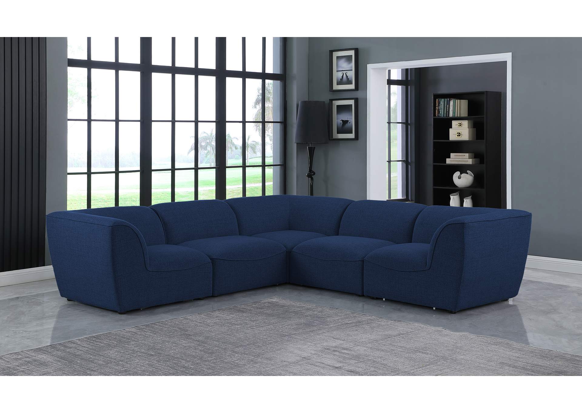 Miramar Navy Durable Linen Textured Modular Sectional,Meridian Furniture