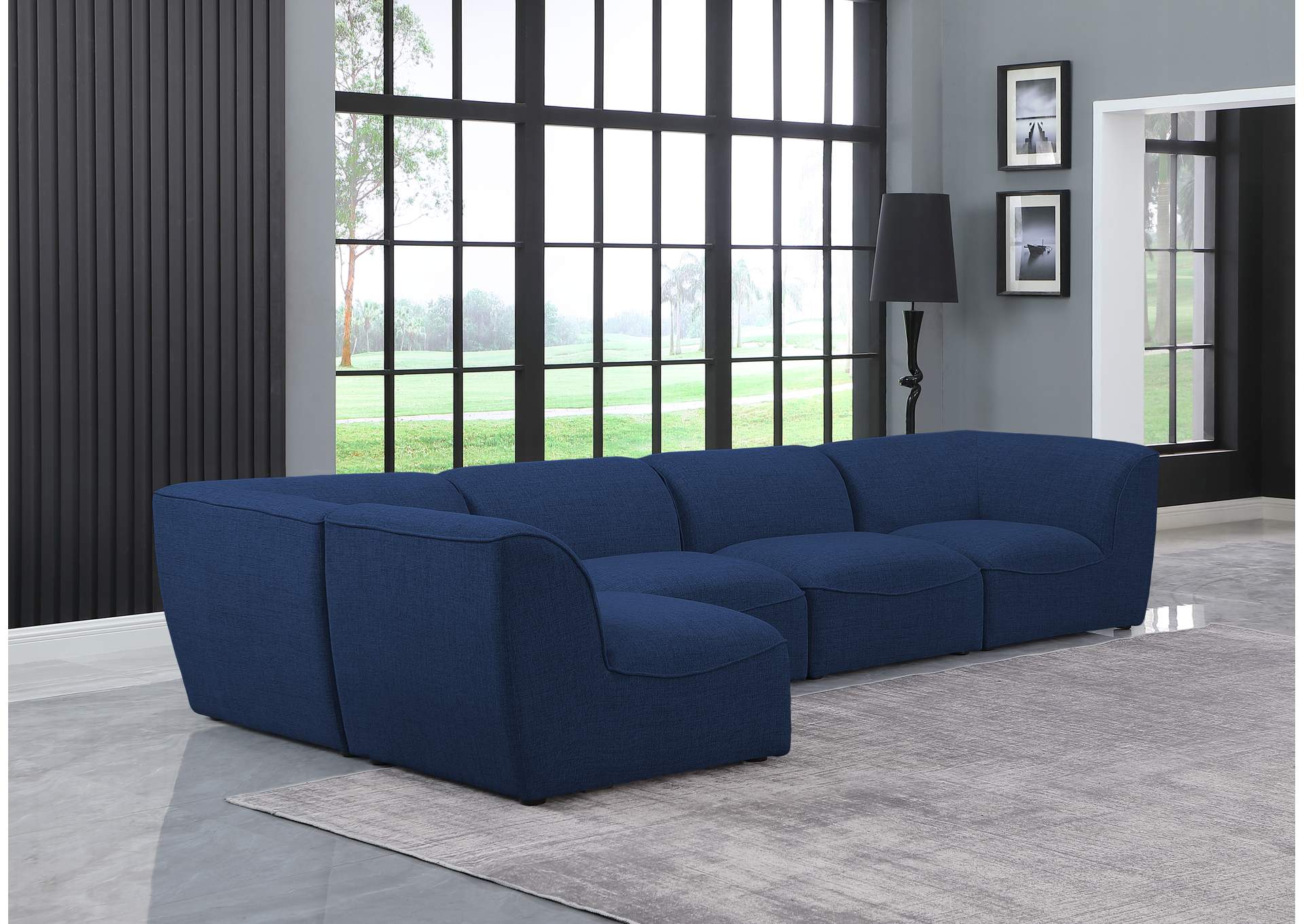 Miramar Navy Durable Linen Textured Modular Sectional,Meridian Furniture