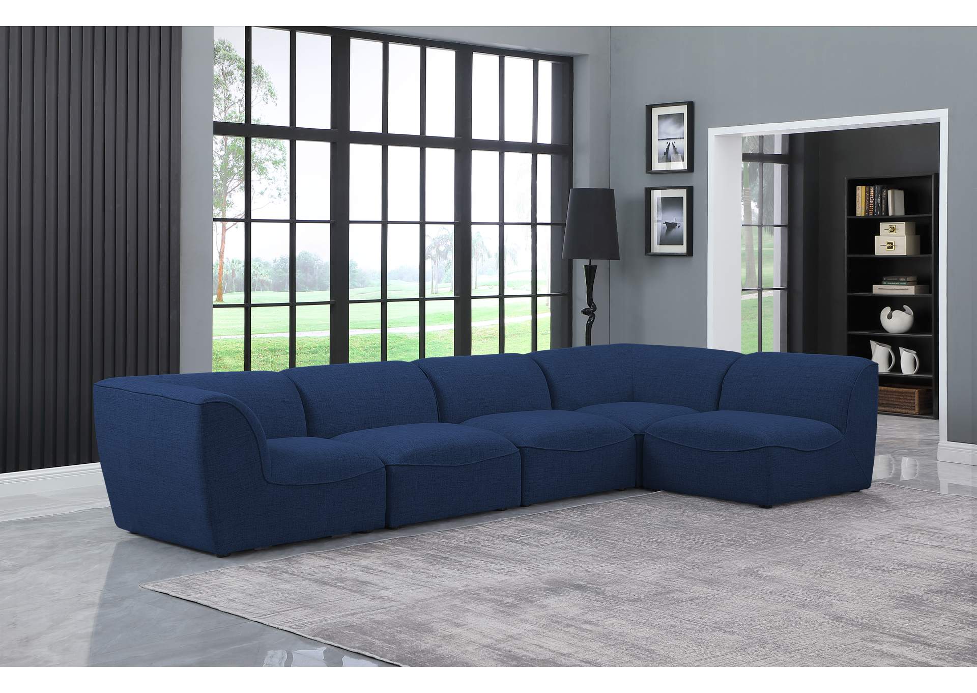 Miramar Navy Durable Linen Textured Modular Sectional,Meridian Furniture