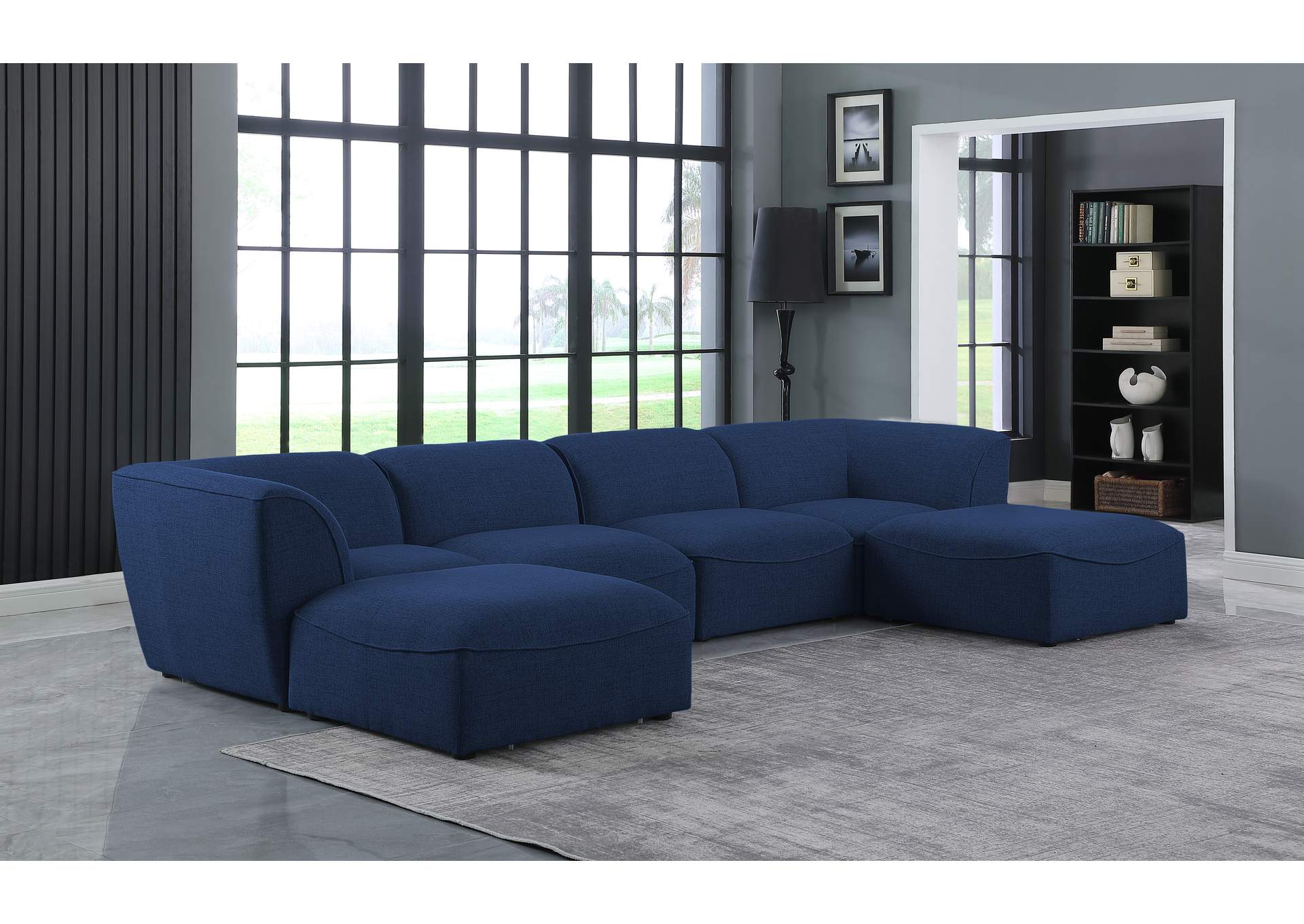 Miramar Navy Durable Linen Textured Modular Sectional,Meridian Furniture