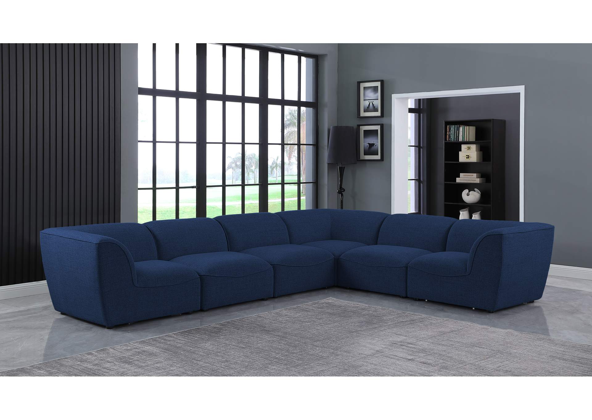 Miramar Navy Durable Linen Textured Modular Sectional,Meridian Furniture