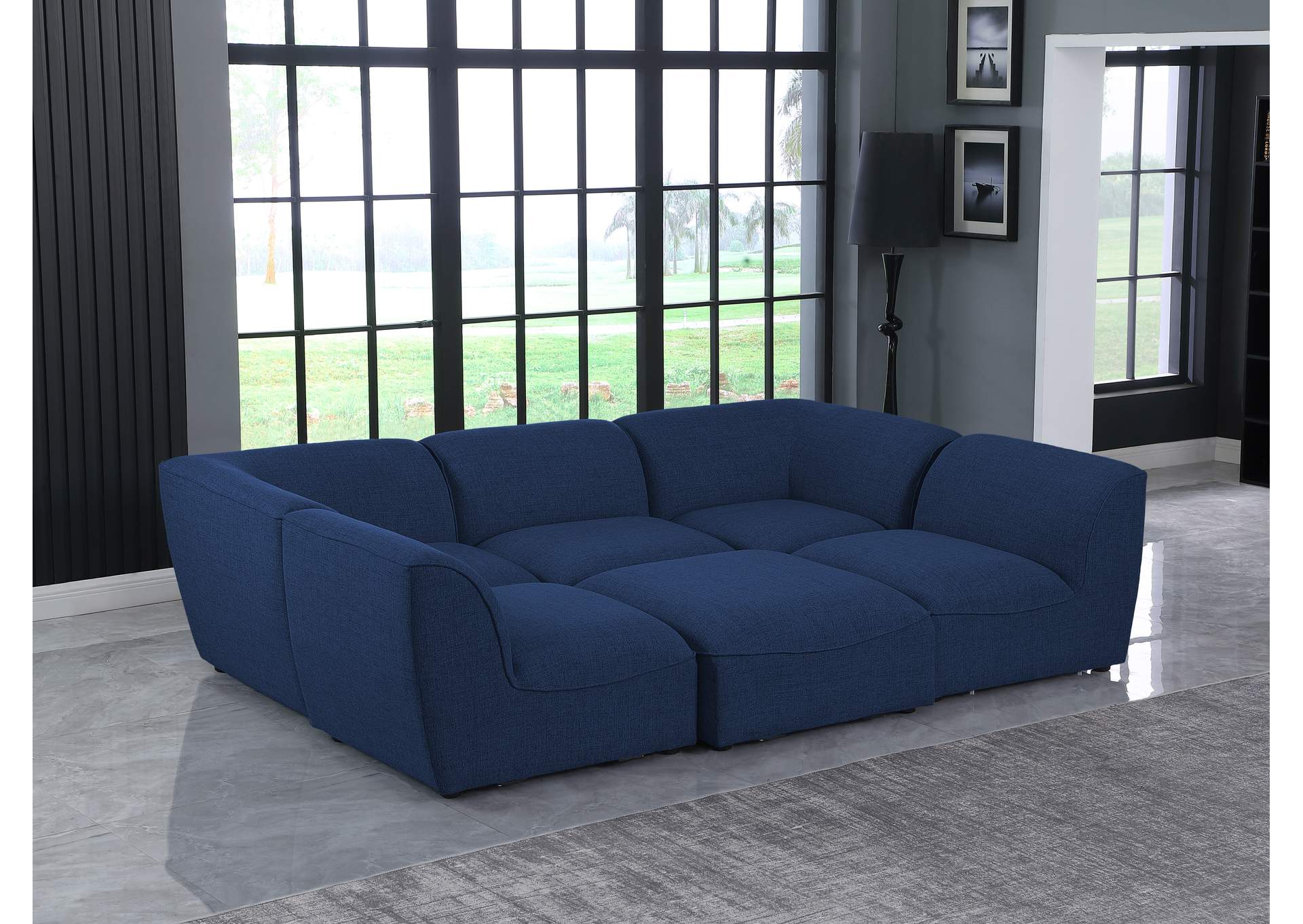 Miramar Navy Durable Linen Textured Modular Sectional,Meridian Furniture