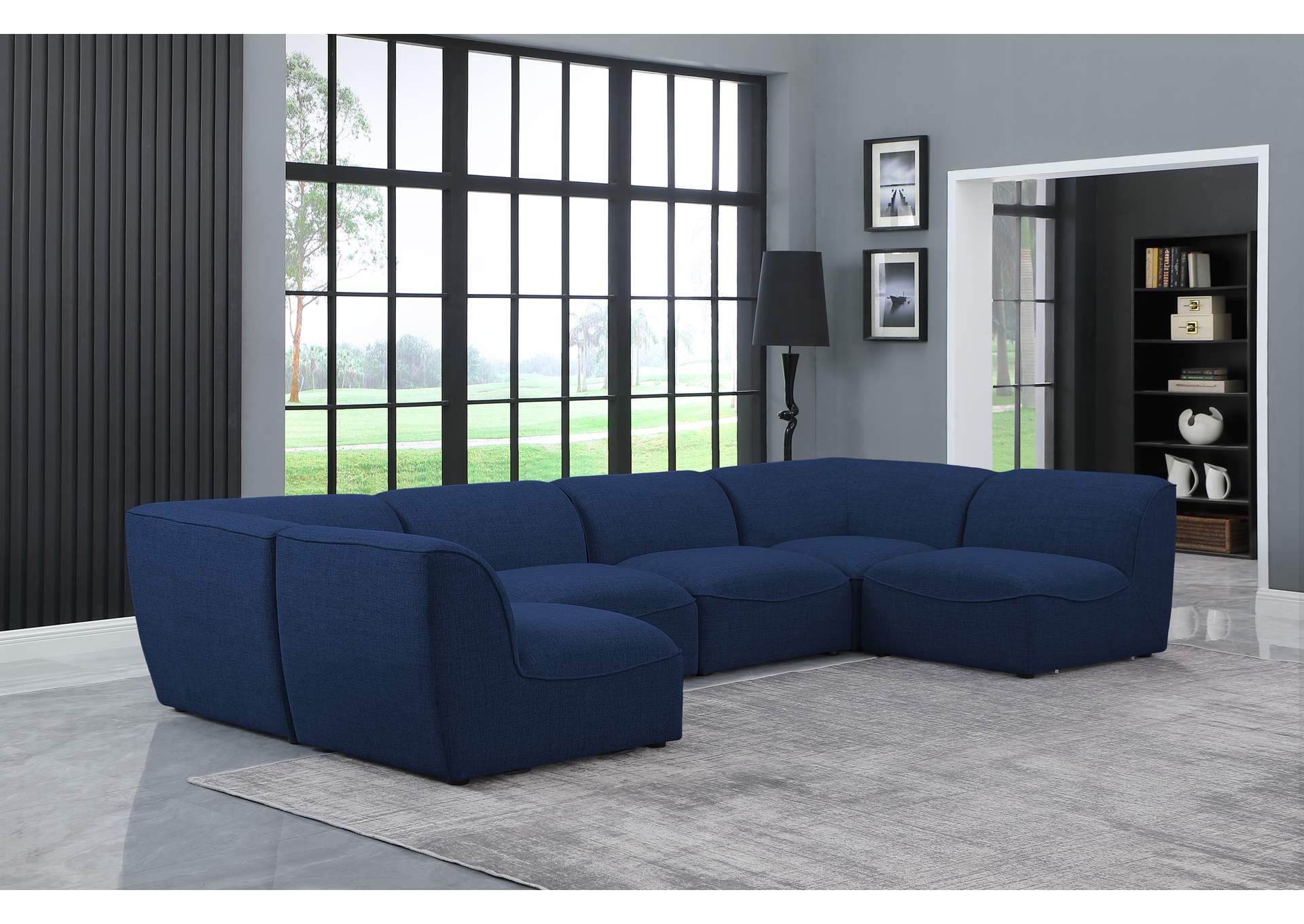 Miramar Navy Durable Linen Textured Modular Sectional,Meridian Furniture