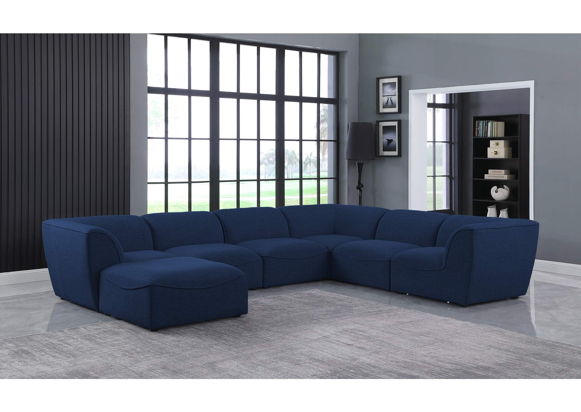 Miramar Navy Durable Linen Textured Modular Sectional,Meridian Furniture