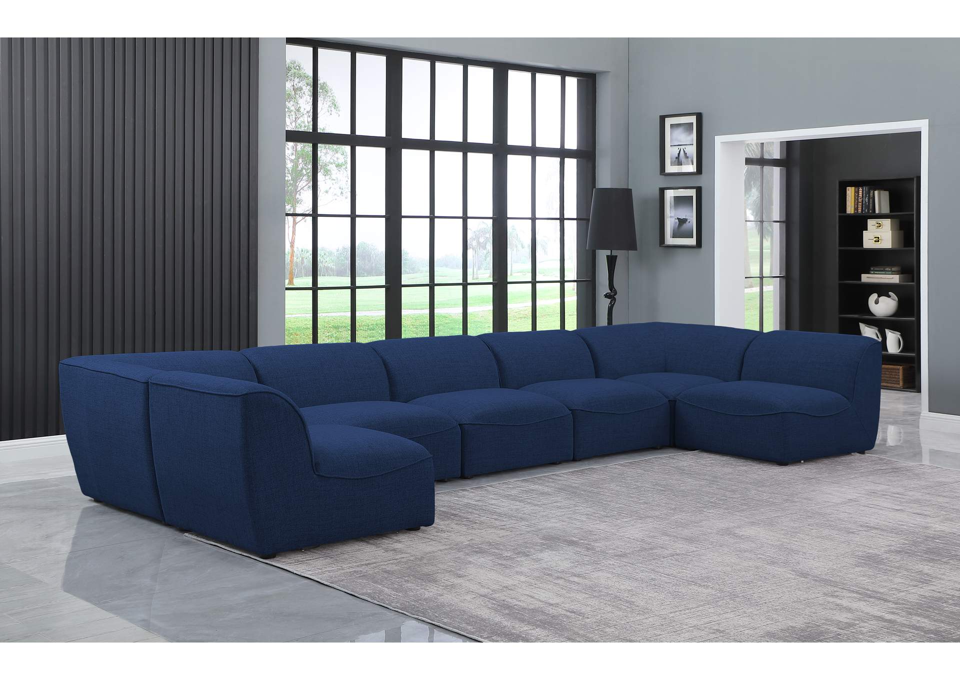 Miramar Navy Durable Linen Textured Modular Sectional,Meridian Furniture