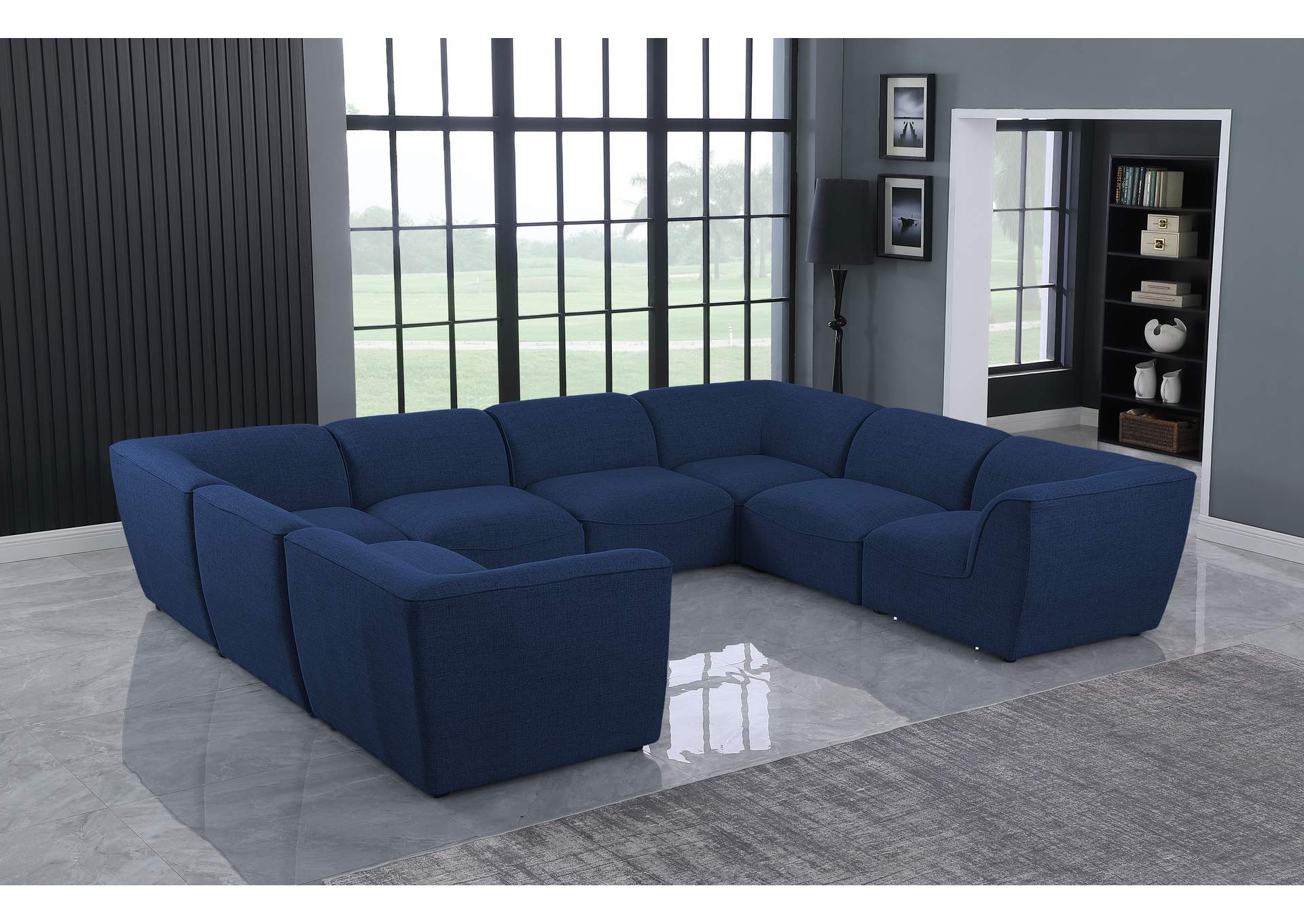 Miramar Navy Durable Linen Textured Modular Sectional,Meridian Furniture