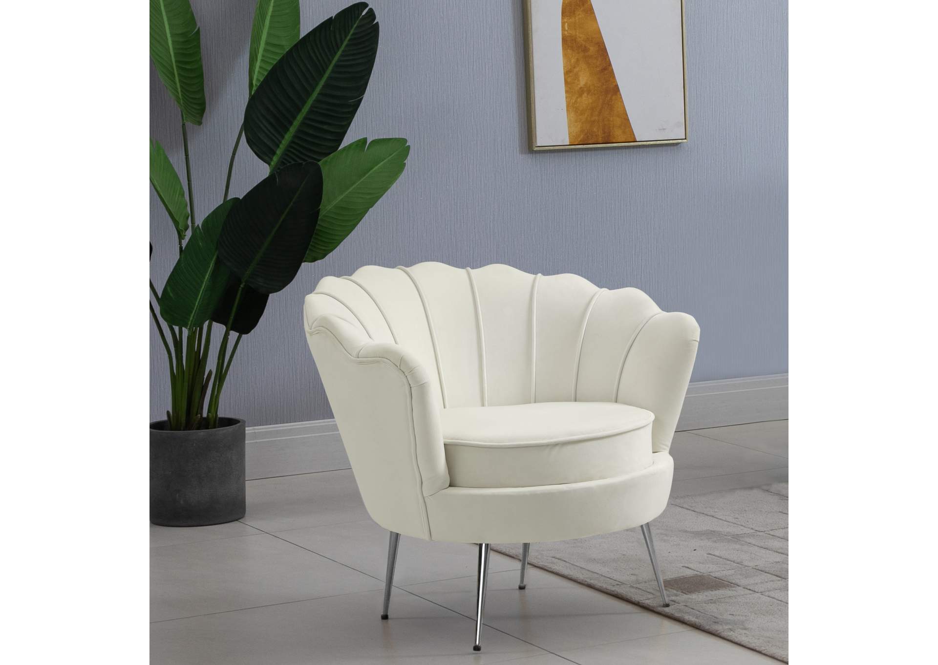 Gardenia Cream Velvet Chair,Meridian Furniture