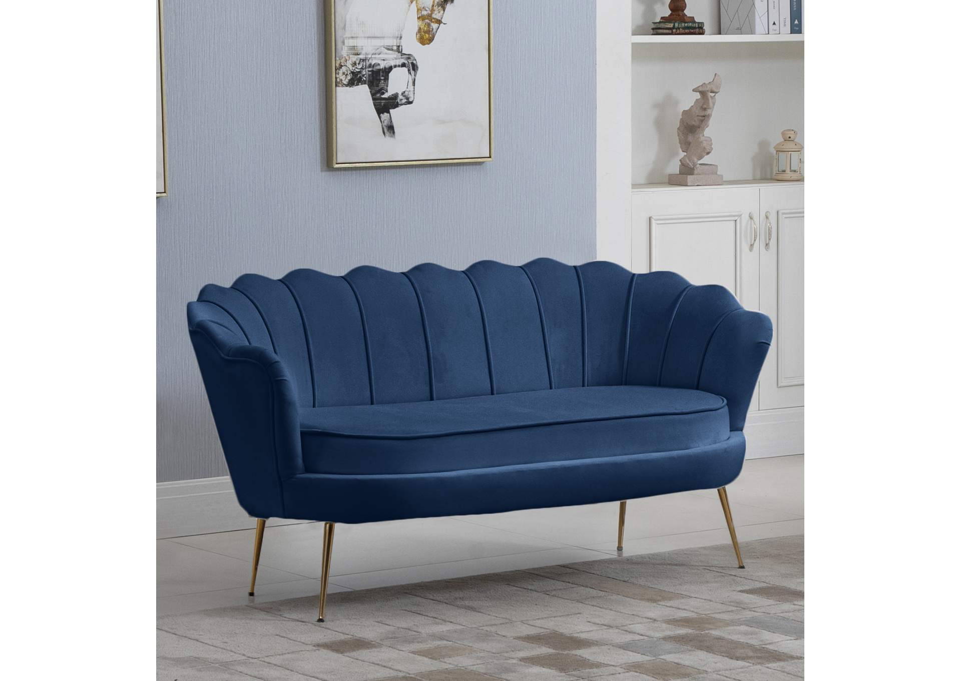 Gardenia Navy Velvet Loveseat,Meridian Furniture