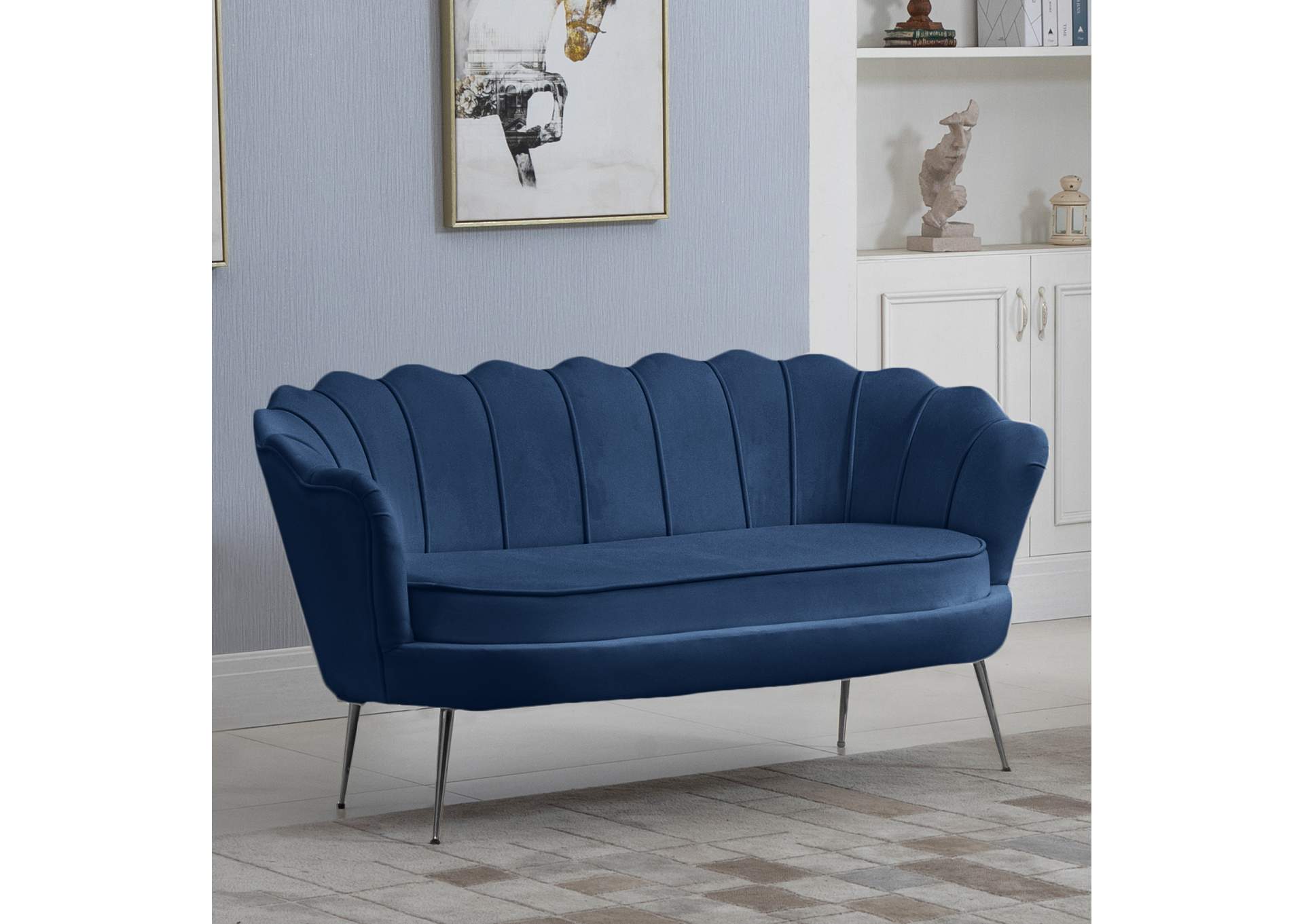 Gardenia Navy Velvet Loveseat,Meridian Furniture