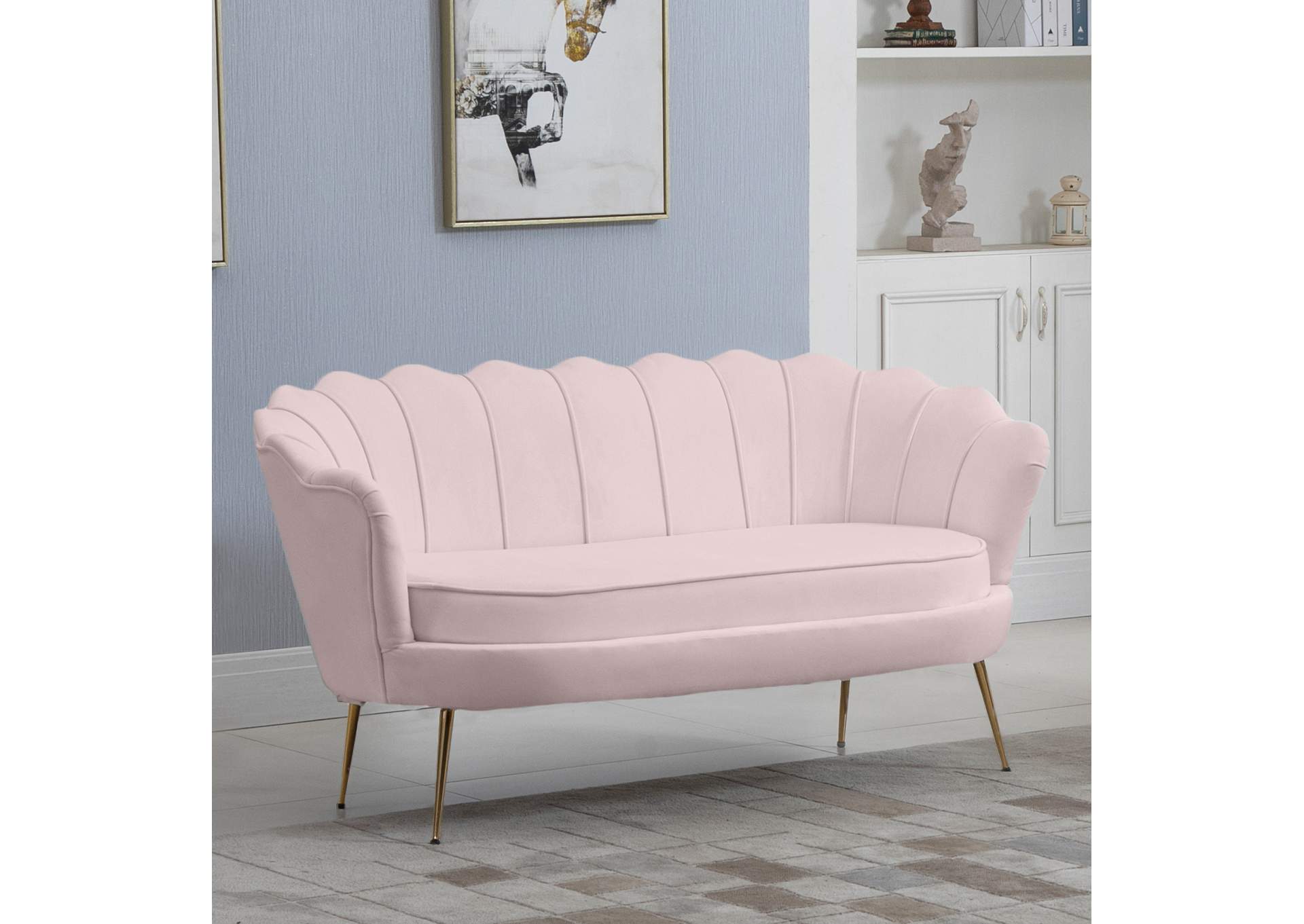 Gardenia Pink Velvet Loveseat,Meridian Furniture