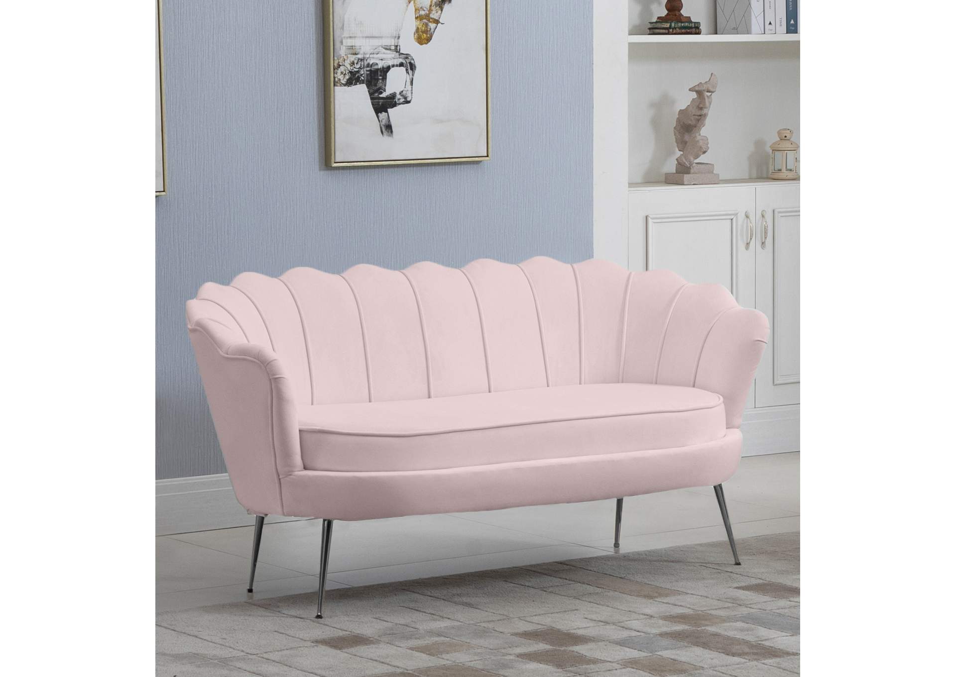 Gardenia Pink Velvet Loveseat,Meridian Furniture