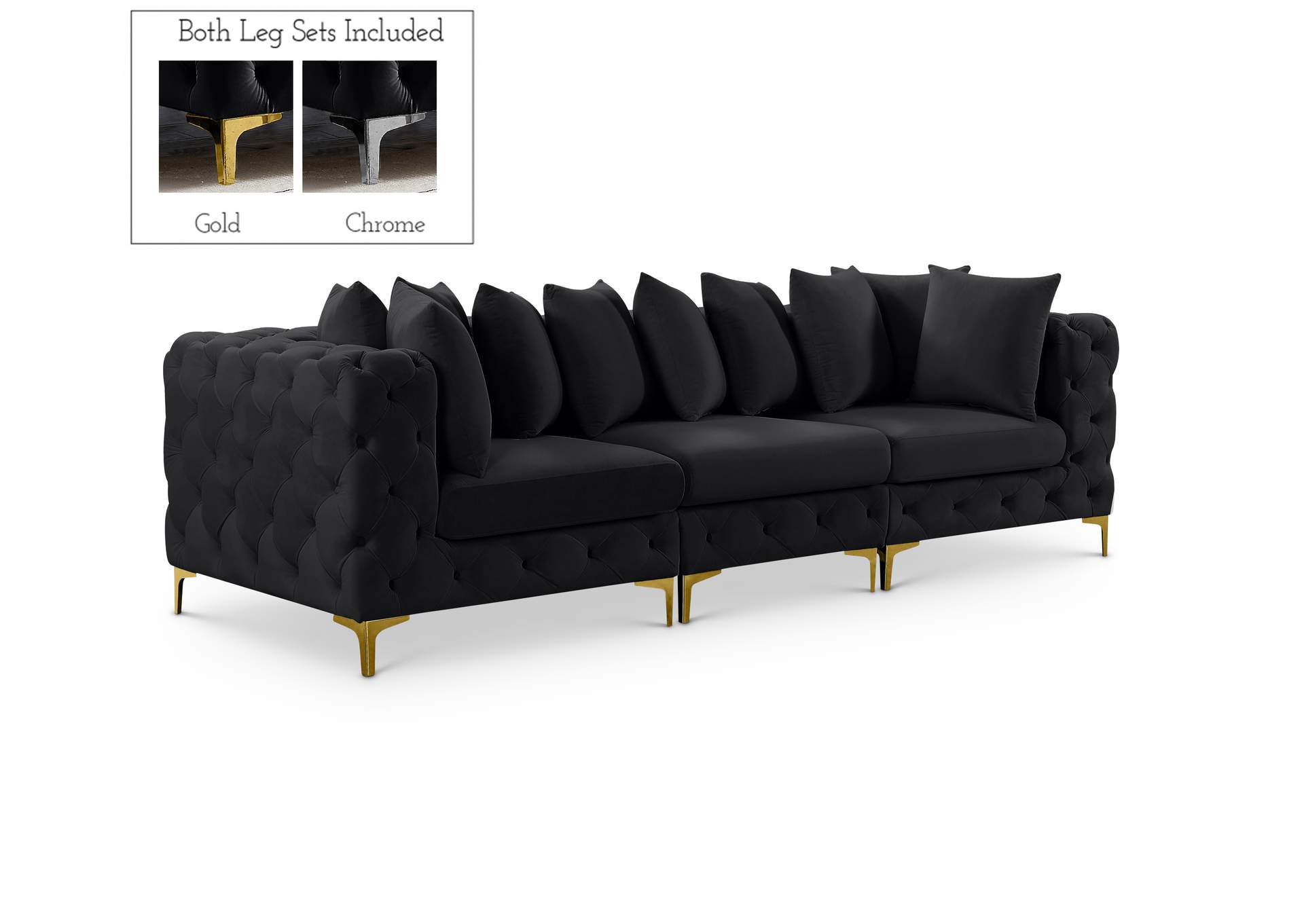 Tremblay Black Velvet Modular Sofa,Meridian Furniture