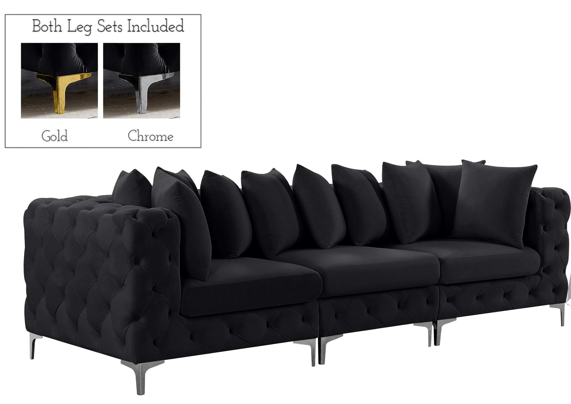 Tremblay Black Velvet Modular Sofa,Meridian Furniture