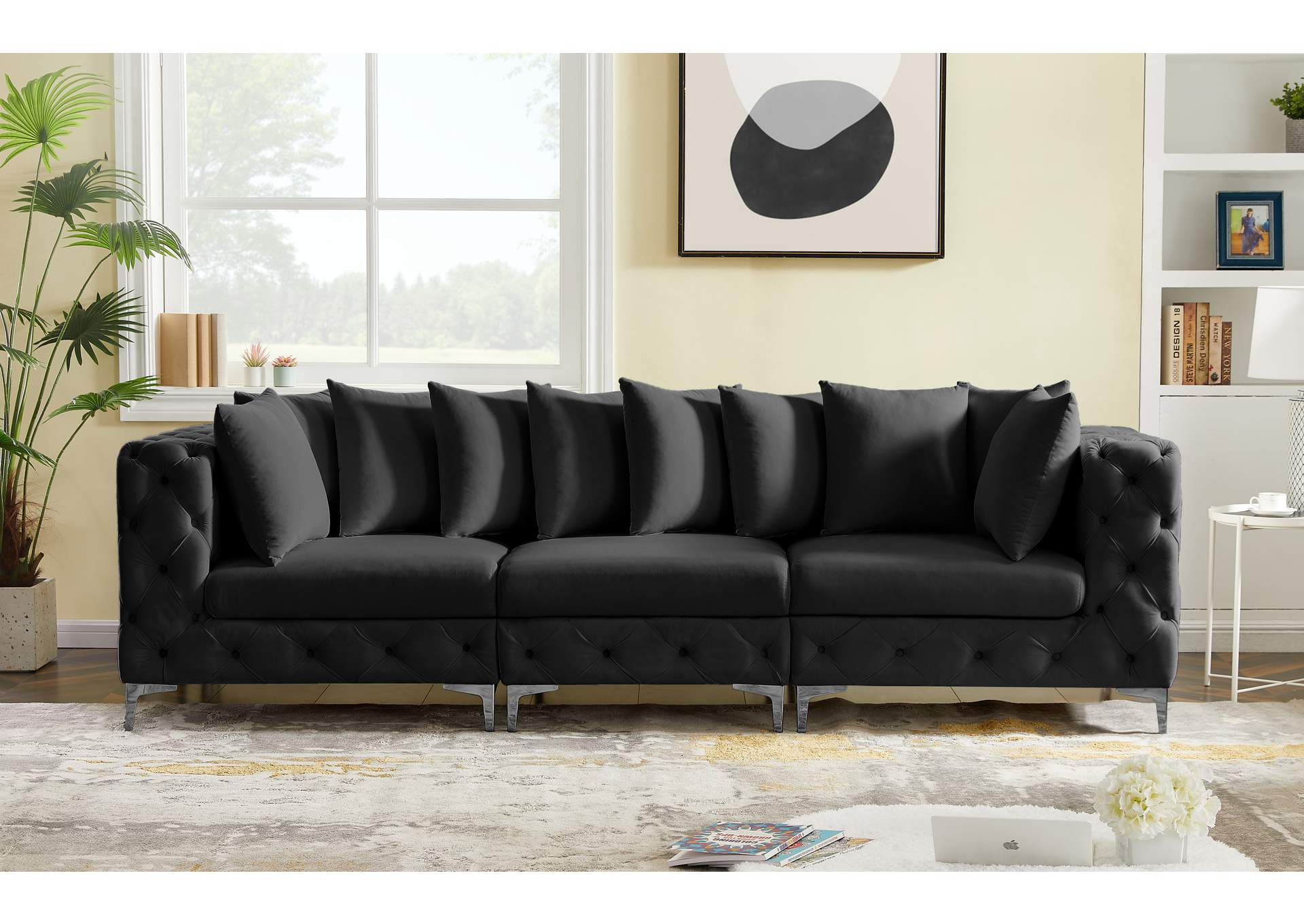 Tremblay Black Velvet Modular Sofa,Meridian Furniture