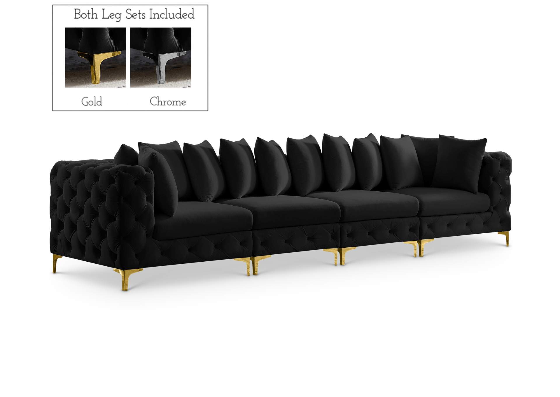 Tremblay Black Velvet Modular Sofa,Meridian Furniture