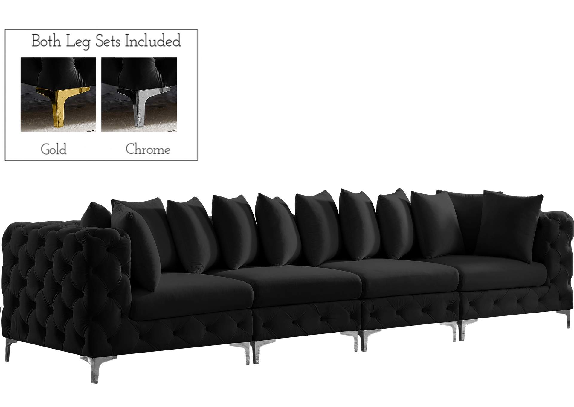 Tremblay Black Velvet Modular Sofa,Meridian Furniture