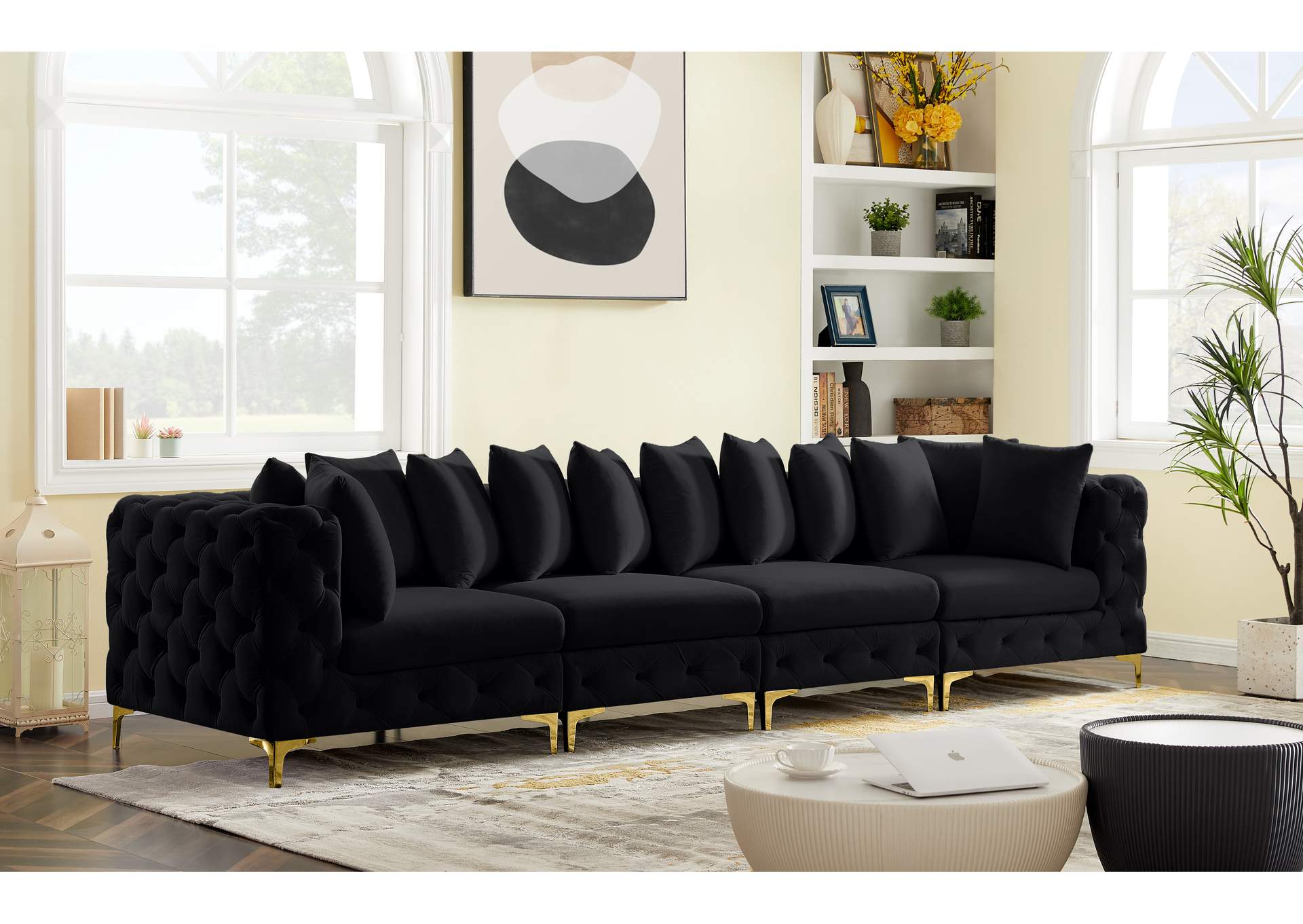 Tremblay Black Velvet Modular Sofa,Meridian Furniture