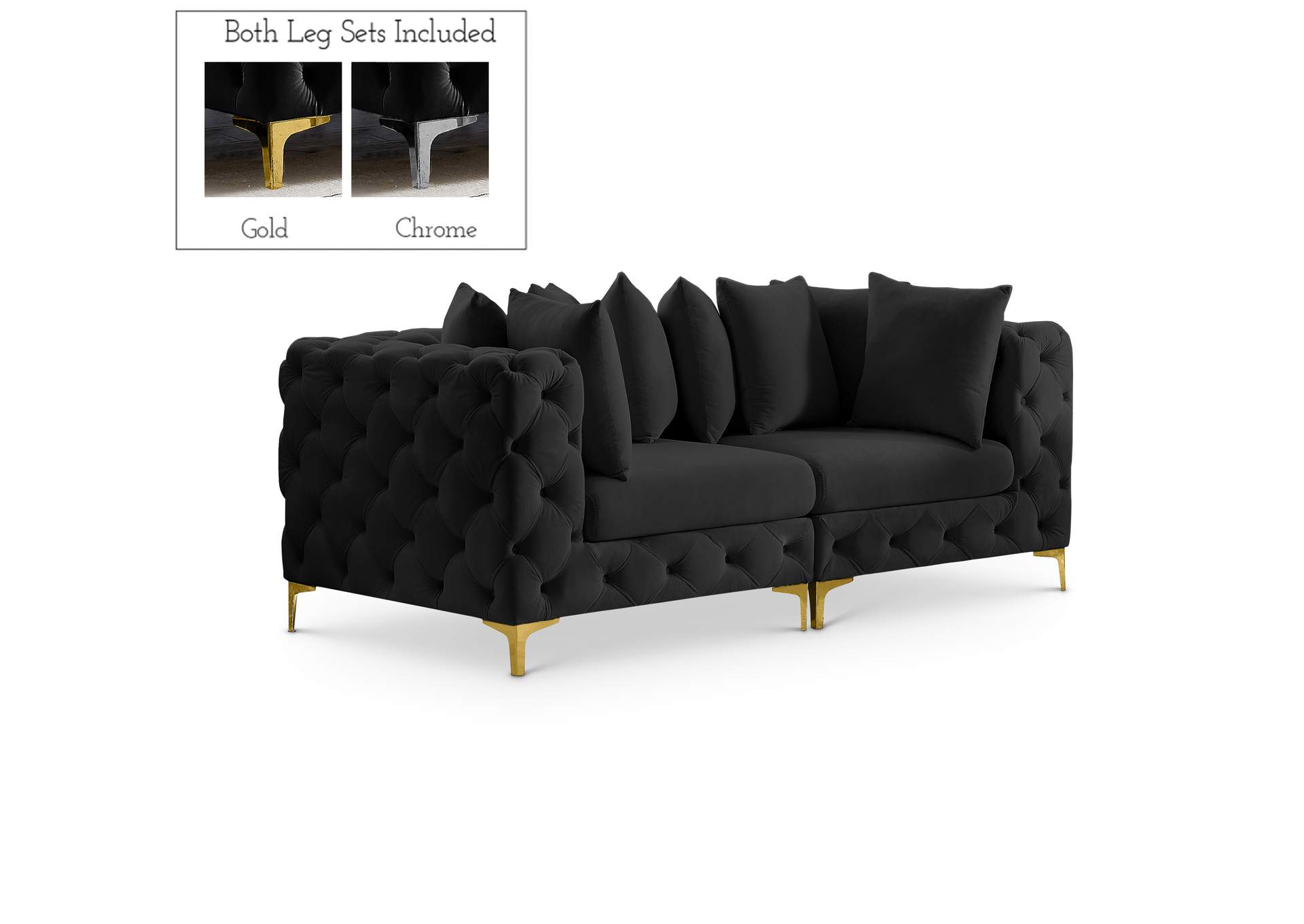 Tremblay Black Velvet Modular Sofa,Meridian Furniture