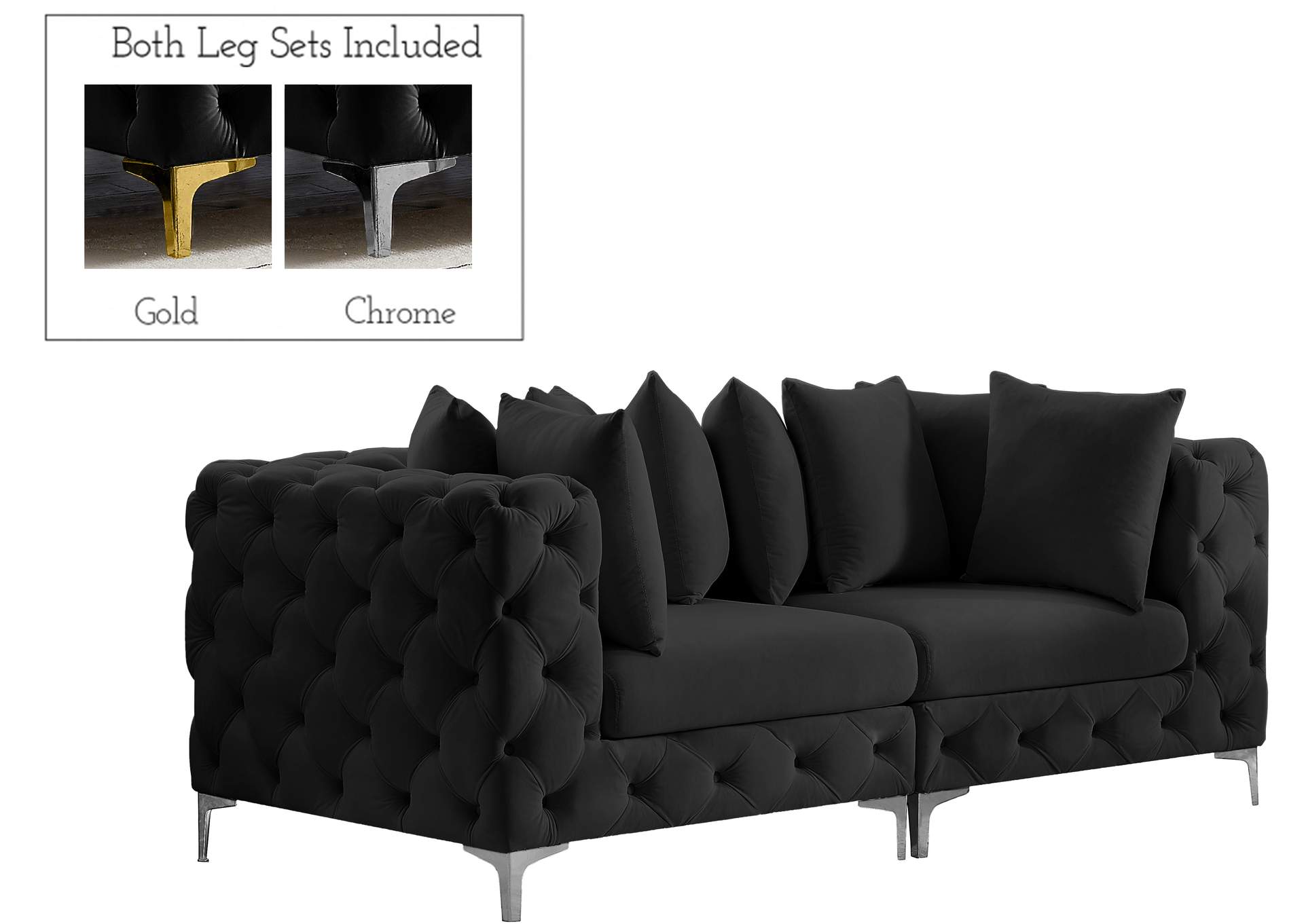 Tremblay Black Velvet Modular Sofa,Meridian Furniture