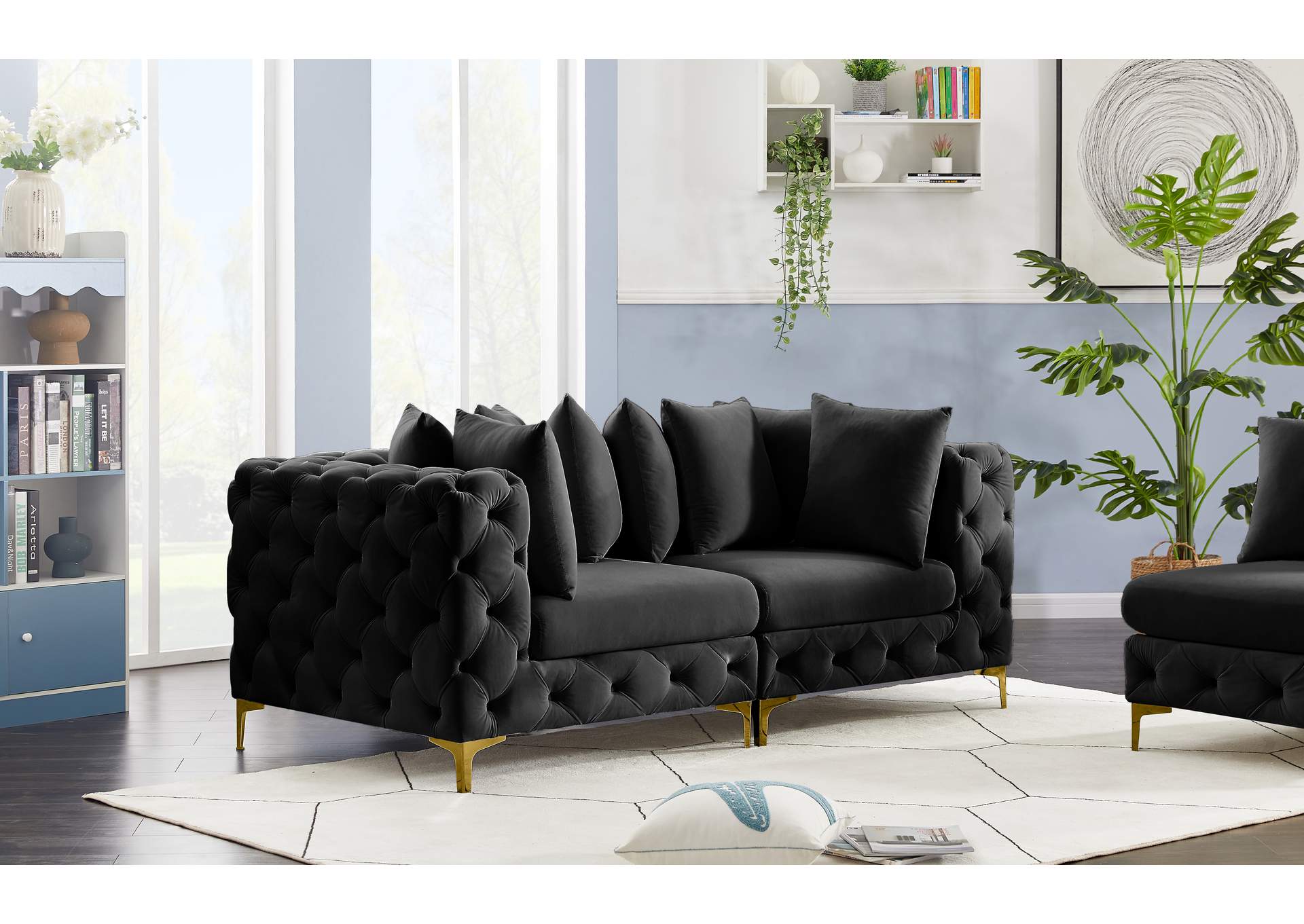 Tremblay Black Velvet Modular Sofa,Meridian Furniture