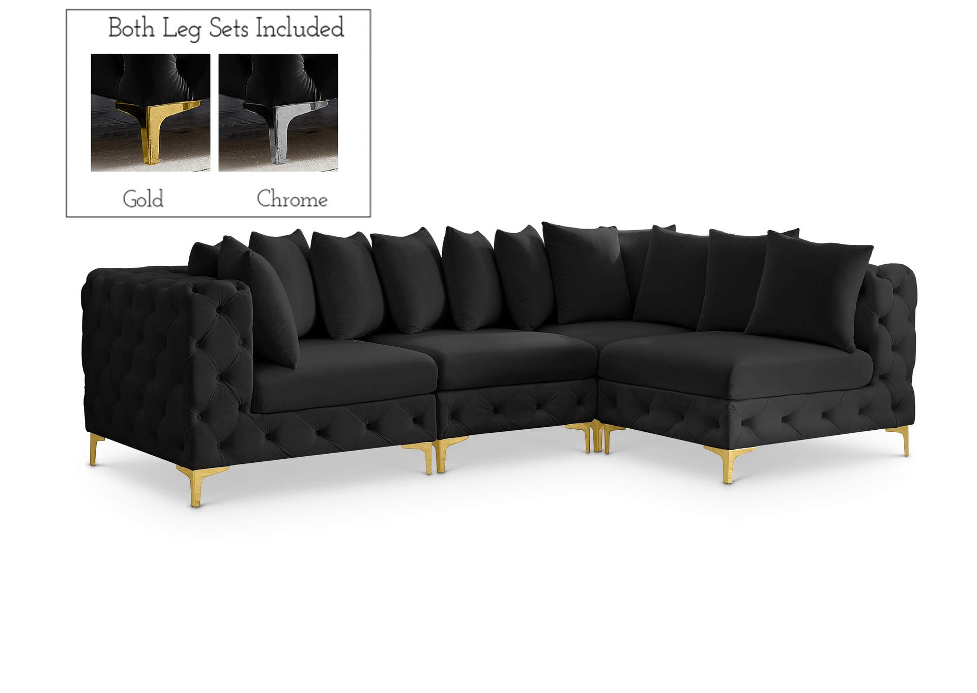 Tremblay Black Velvet Modular Sectional,Meridian Furniture