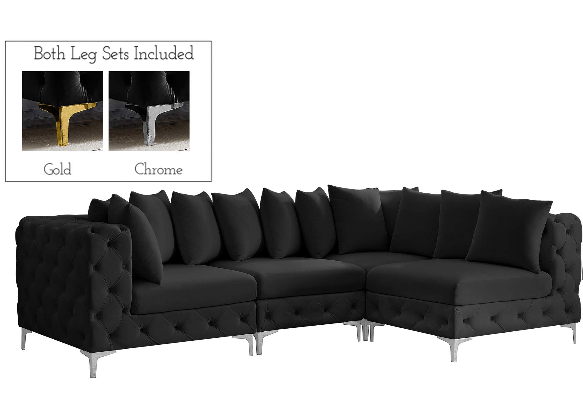 Tremblay Black Velvet Modular Sectional,Meridian Furniture