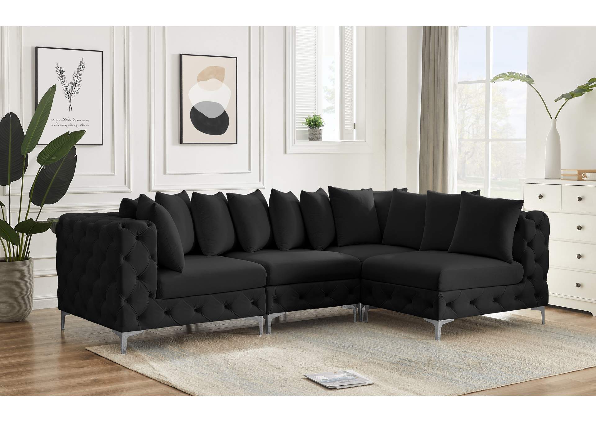 Tremblay Black Velvet Modular Sectional,Meridian Furniture