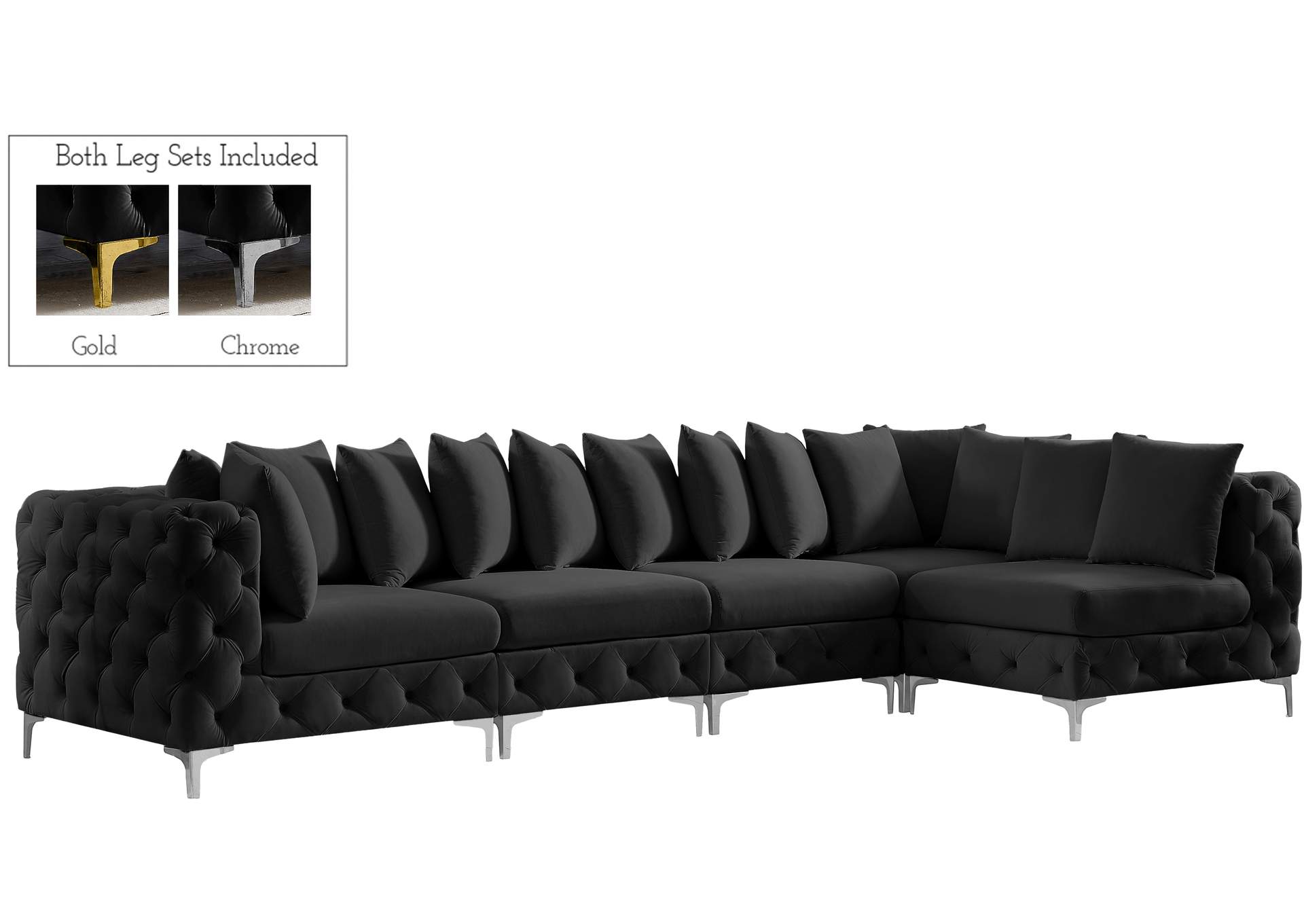 Tremblay Black Velvet Modular Sectional,Meridian Furniture