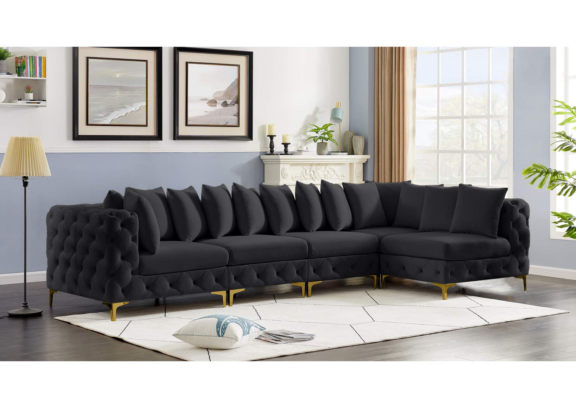 Tremblay Black Velvet Modular Sectional,Meridian Furniture