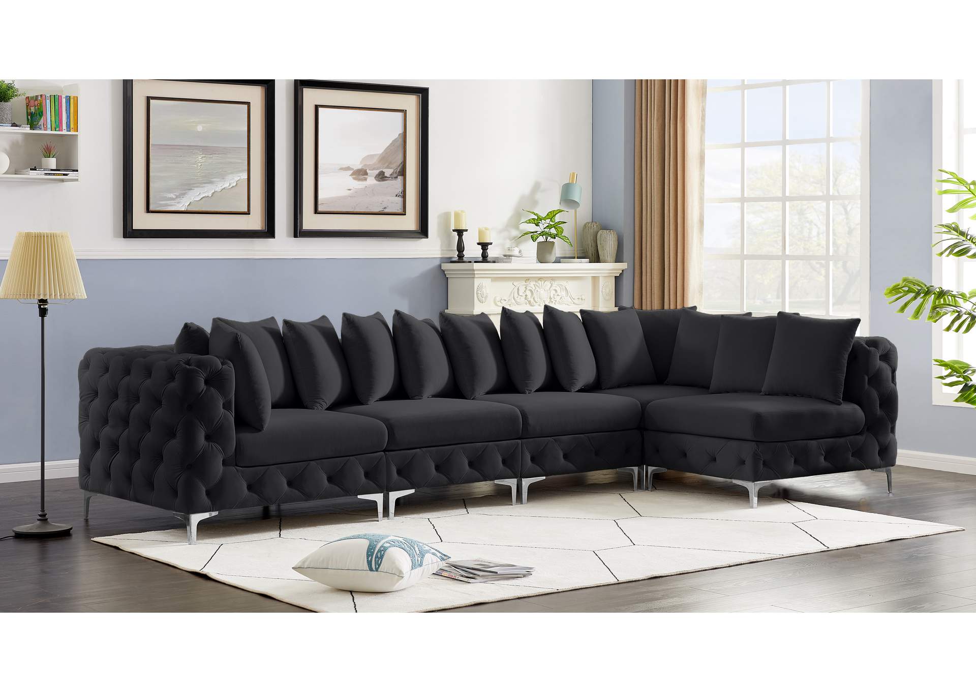 Tremblay Black Velvet Modular Sectional,Meridian Furniture