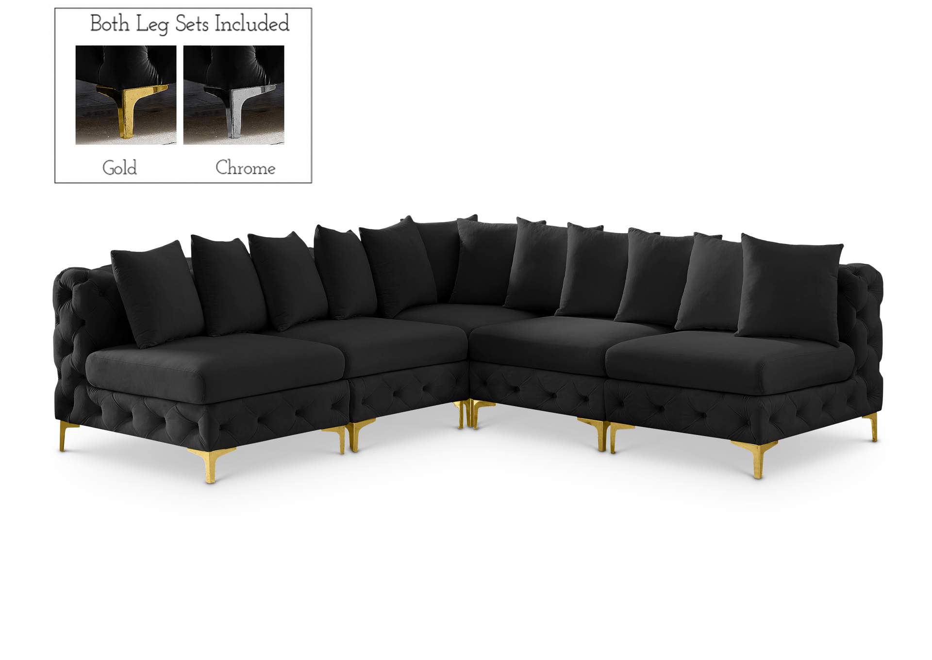 Tremblay Black Velvet Modular Sectional,Meridian Furniture