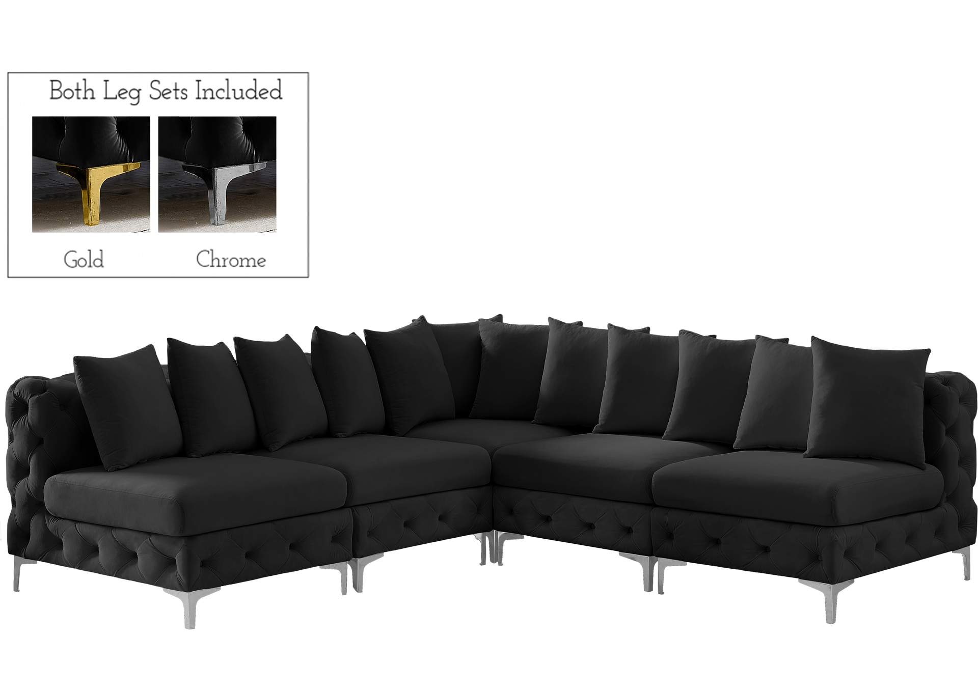 Tremblay Black Velvet Modular Sectional,Meridian Furniture