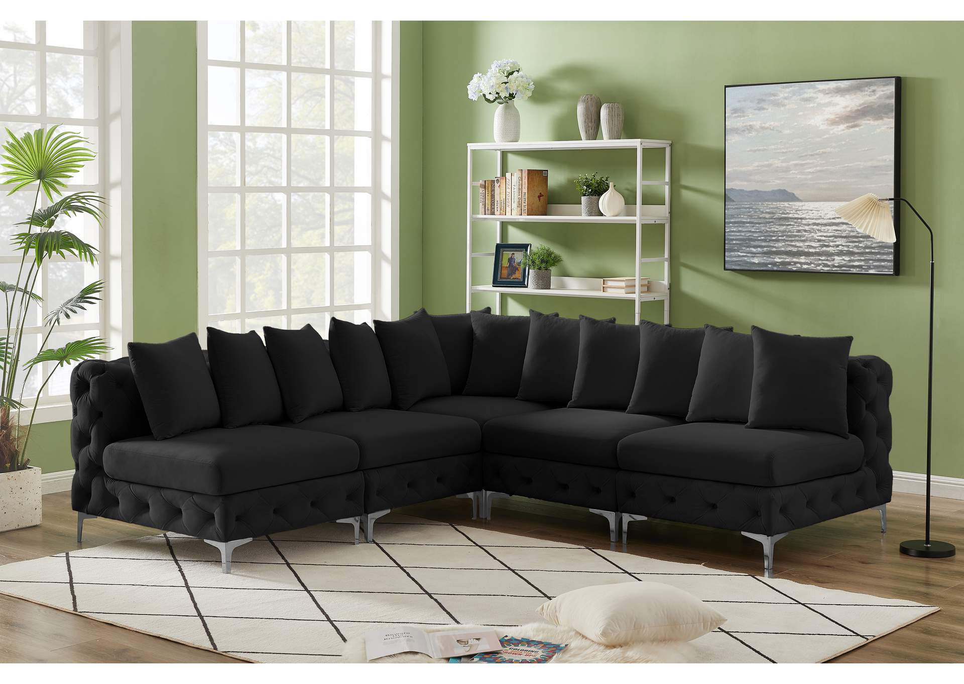 Tremblay Black Velvet Modular Sectional,Meridian Furniture