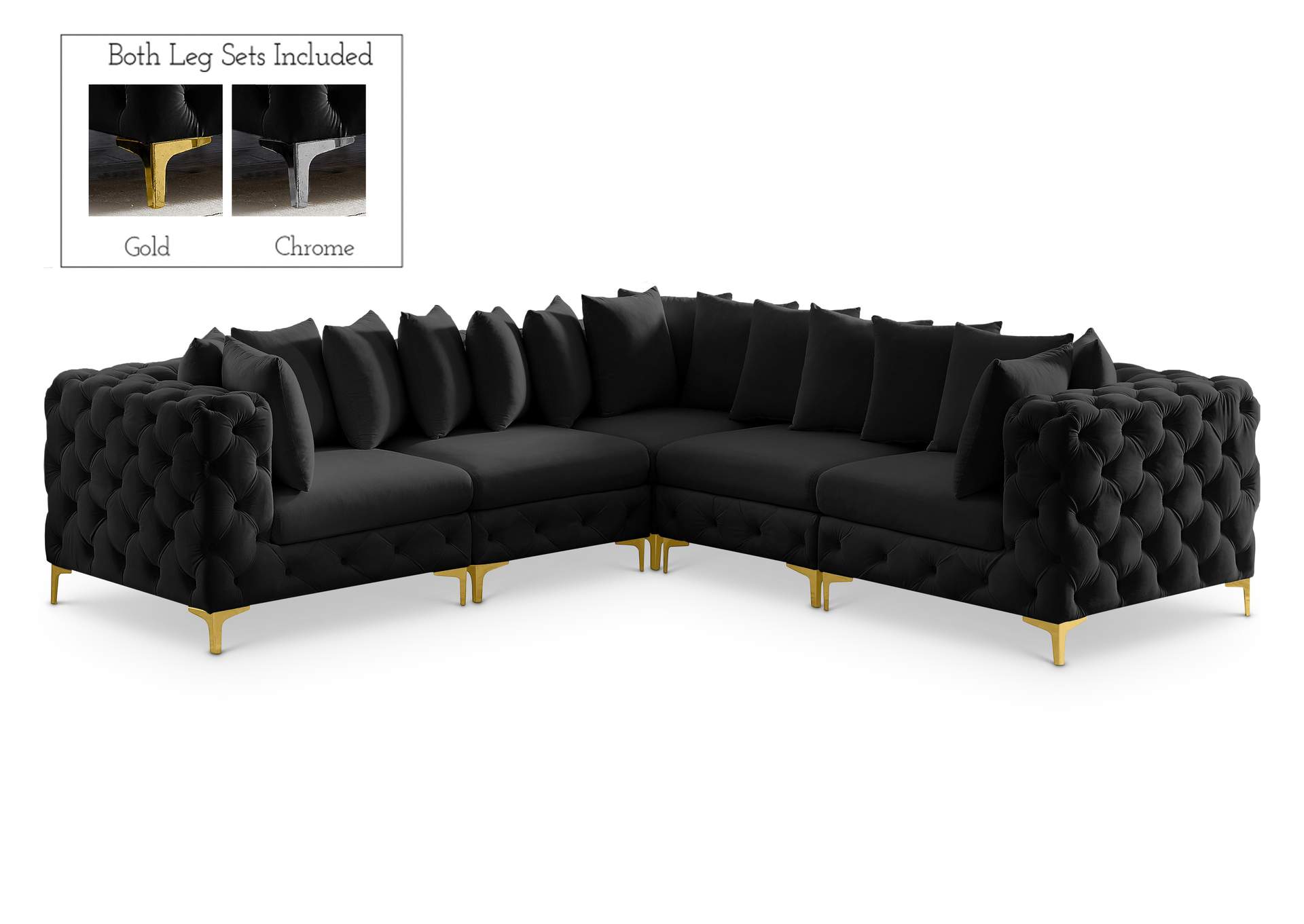 Tremblay Black Velvet Modular Sectional,Meridian Furniture