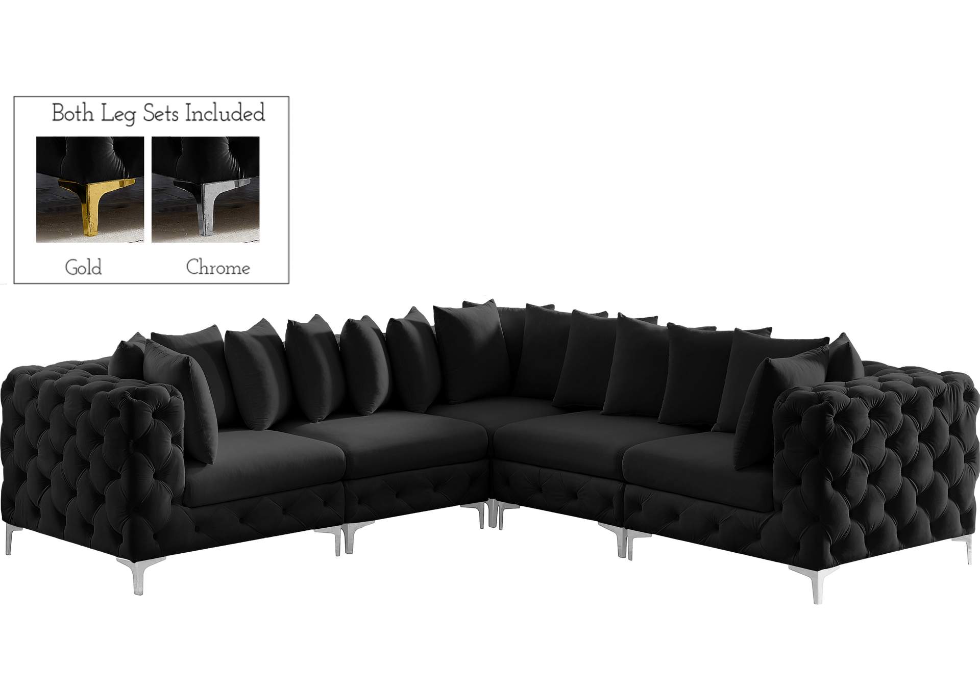 Tremblay Black Velvet Modular Sectional,Meridian Furniture