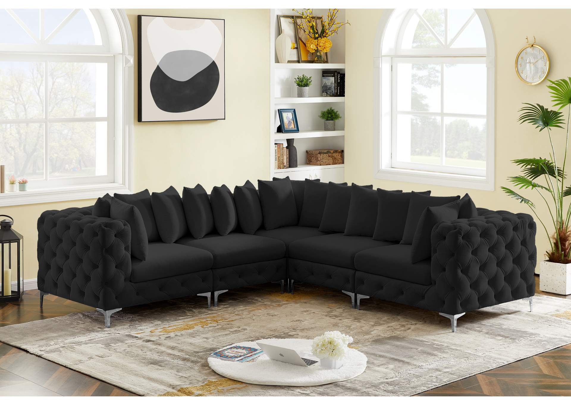 Tremblay Black Velvet Modular Sectional,Meridian Furniture