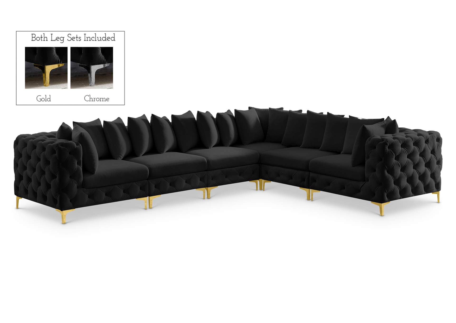 Tremblay Black Velvet Modular Sectional,Meridian Furniture