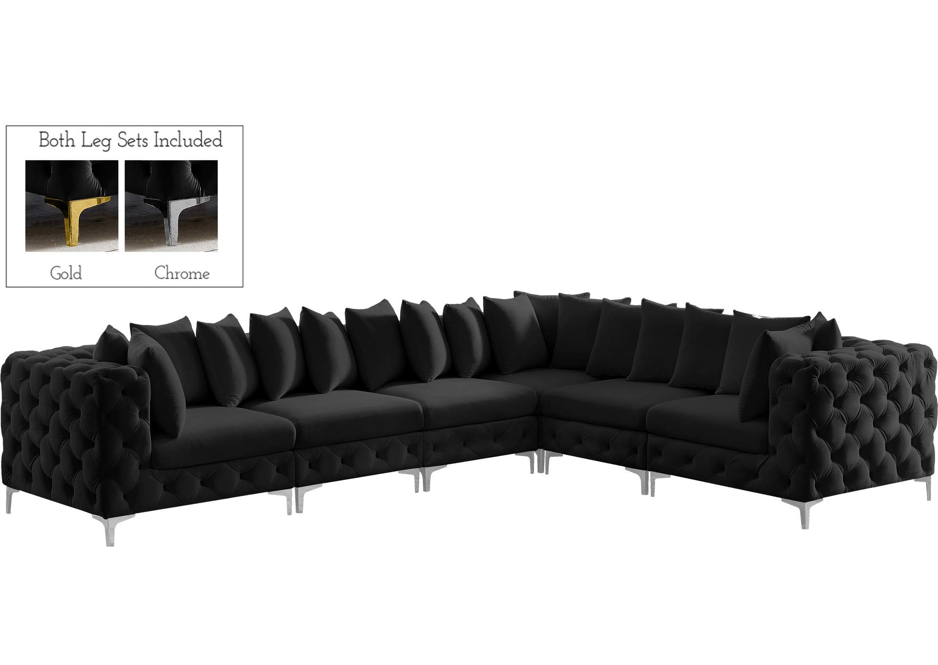 Tremblay Black Velvet Modular Sectional,Meridian Furniture