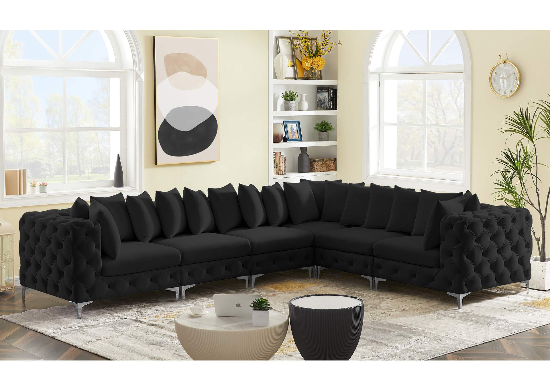 Tremblay Black Velvet Modular Sectional,Meridian Furniture