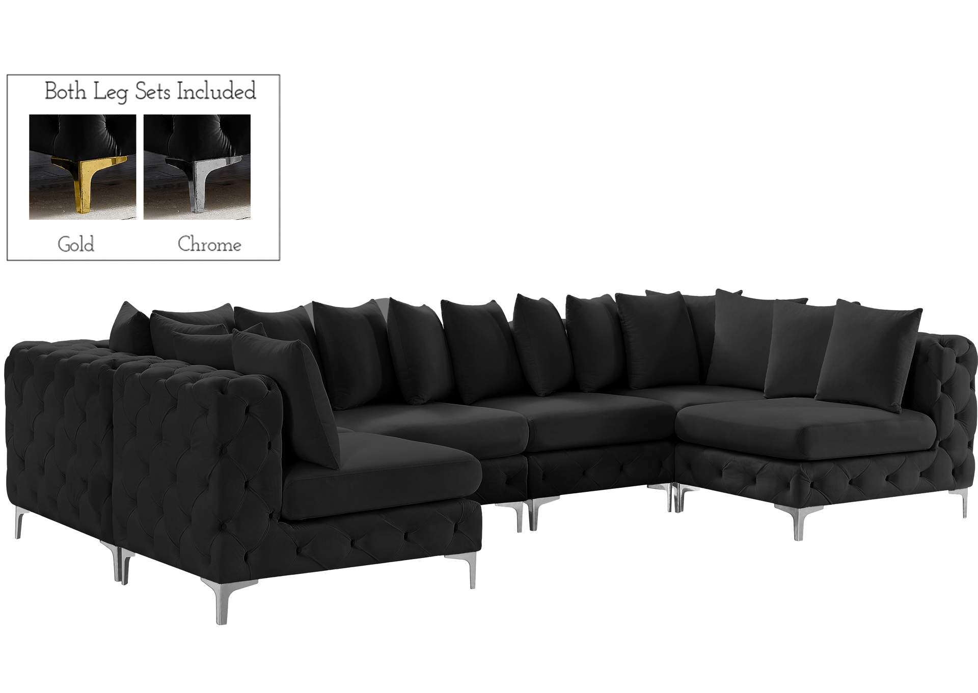 Tremblay Black Velvet Modular Sectional,Meridian Furniture