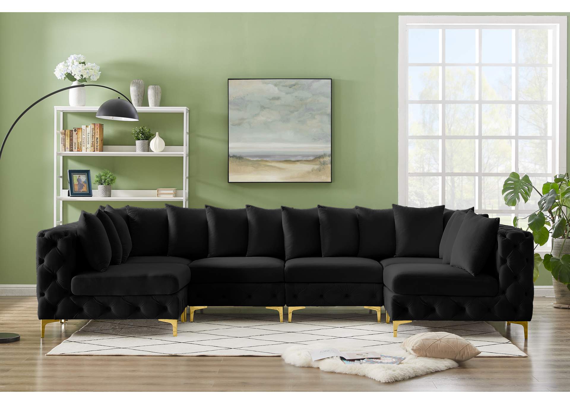 Tremblay Black Velvet Modular Sectional,Meridian Furniture