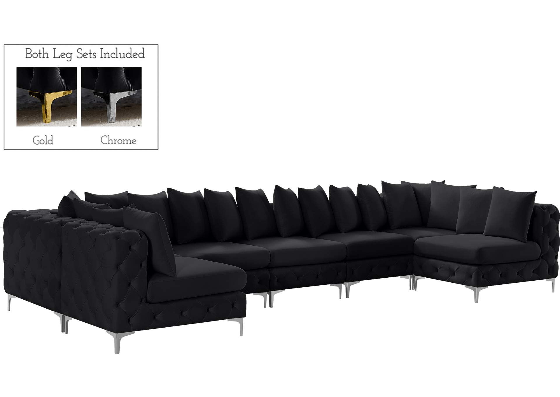 Tremblay Black Velvet Modular Sectional,Meridian Furniture