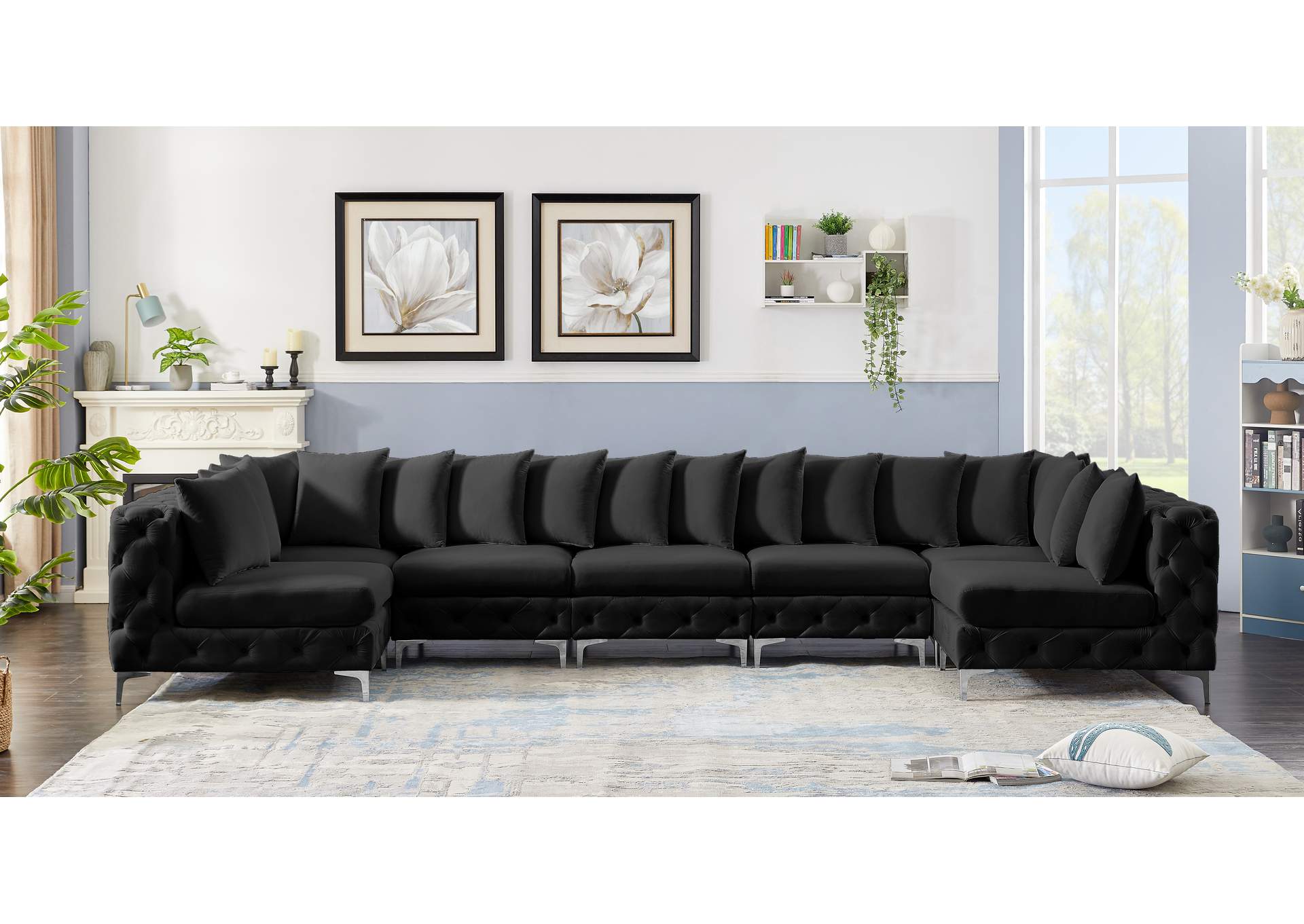 Tremblay Black Velvet Modular Sectional,Meridian Furniture