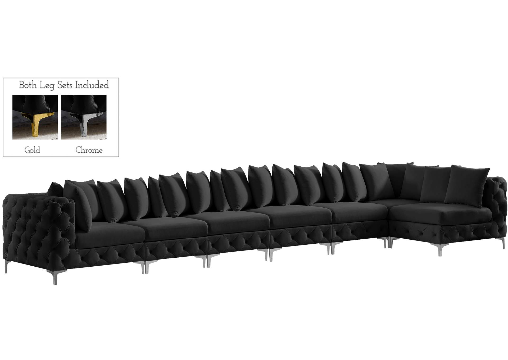 Tremblay Black Velvet Modular Sectional,Meridian Furniture